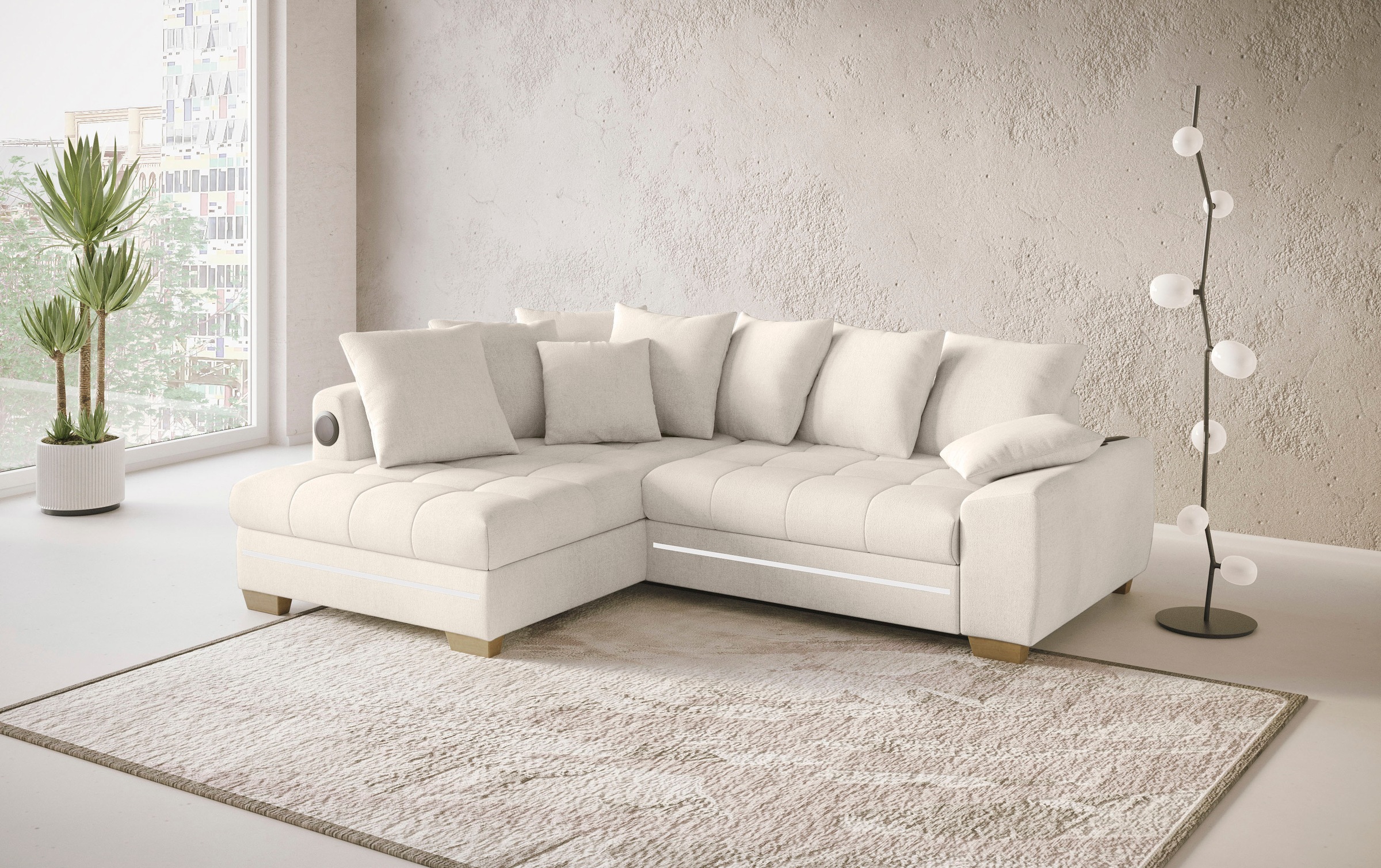 Mr. Couch Ecksofa »Nikita II, L-Form«, mit Kaltschaum, RGB-LED, Soundsystem, wahlweise mit Bett, Bettkasten