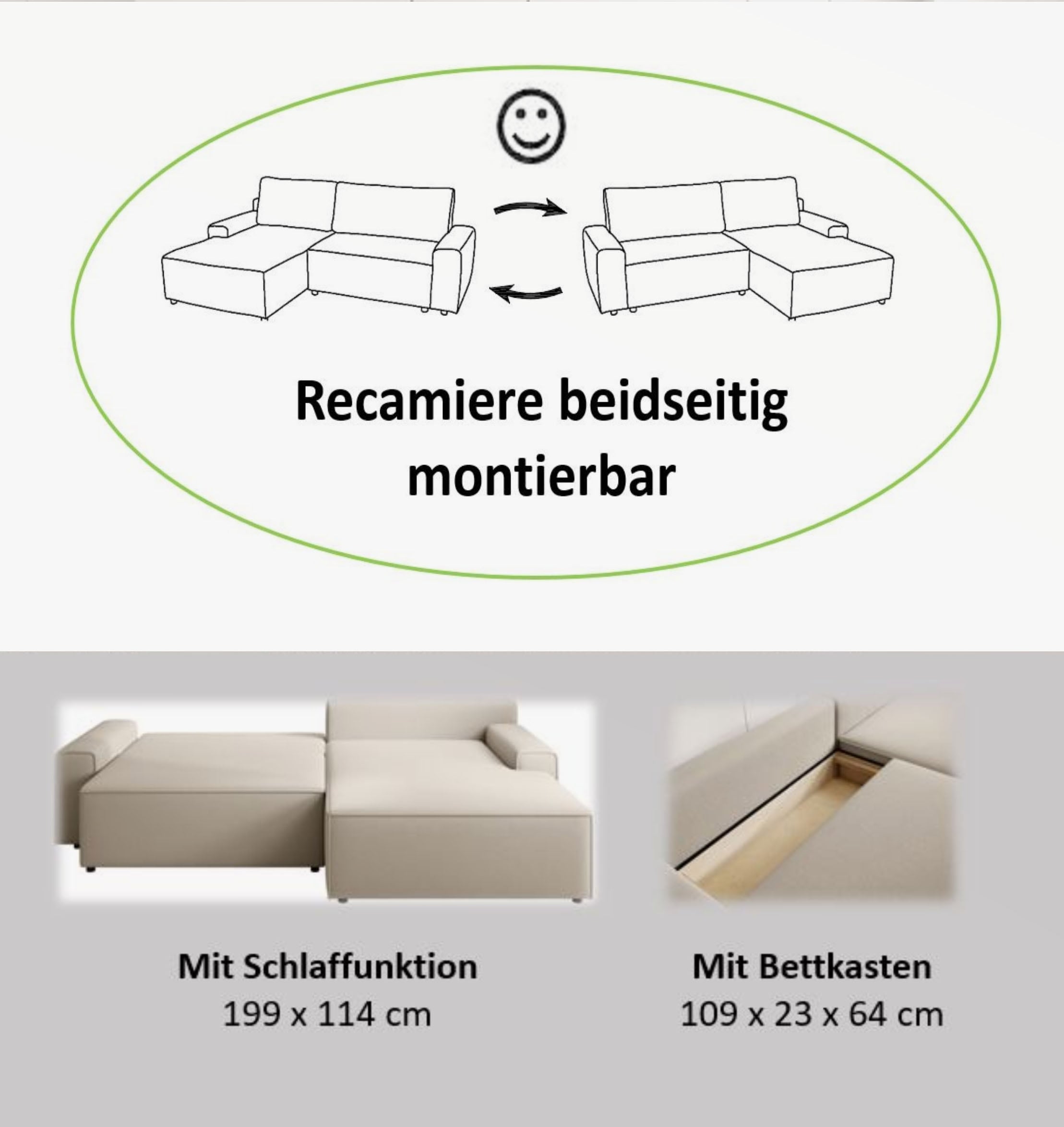 TRENDMANUFAKTUR Ecksofa »Challenge, Schlafsofa mit Bettkasten, Couch in L-Form, Breite 245 cm«, Recamiere beidseitig montierbar, auch in trendigem Cordstoff