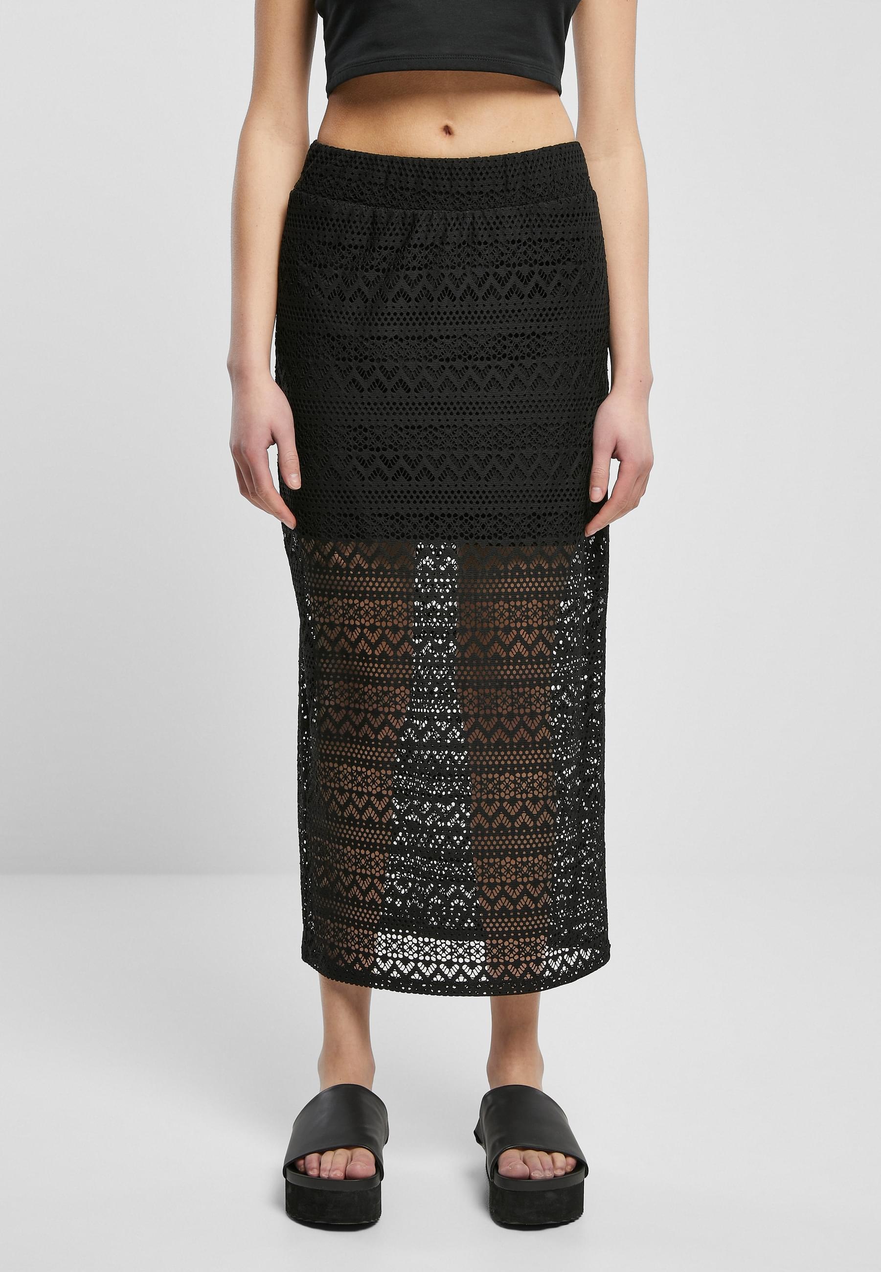 URBAN CLASSICS Jerseyrock »Urban Classics Damen Ladies Stretch Crochet Lace Midi Skirt« 1 Stk.