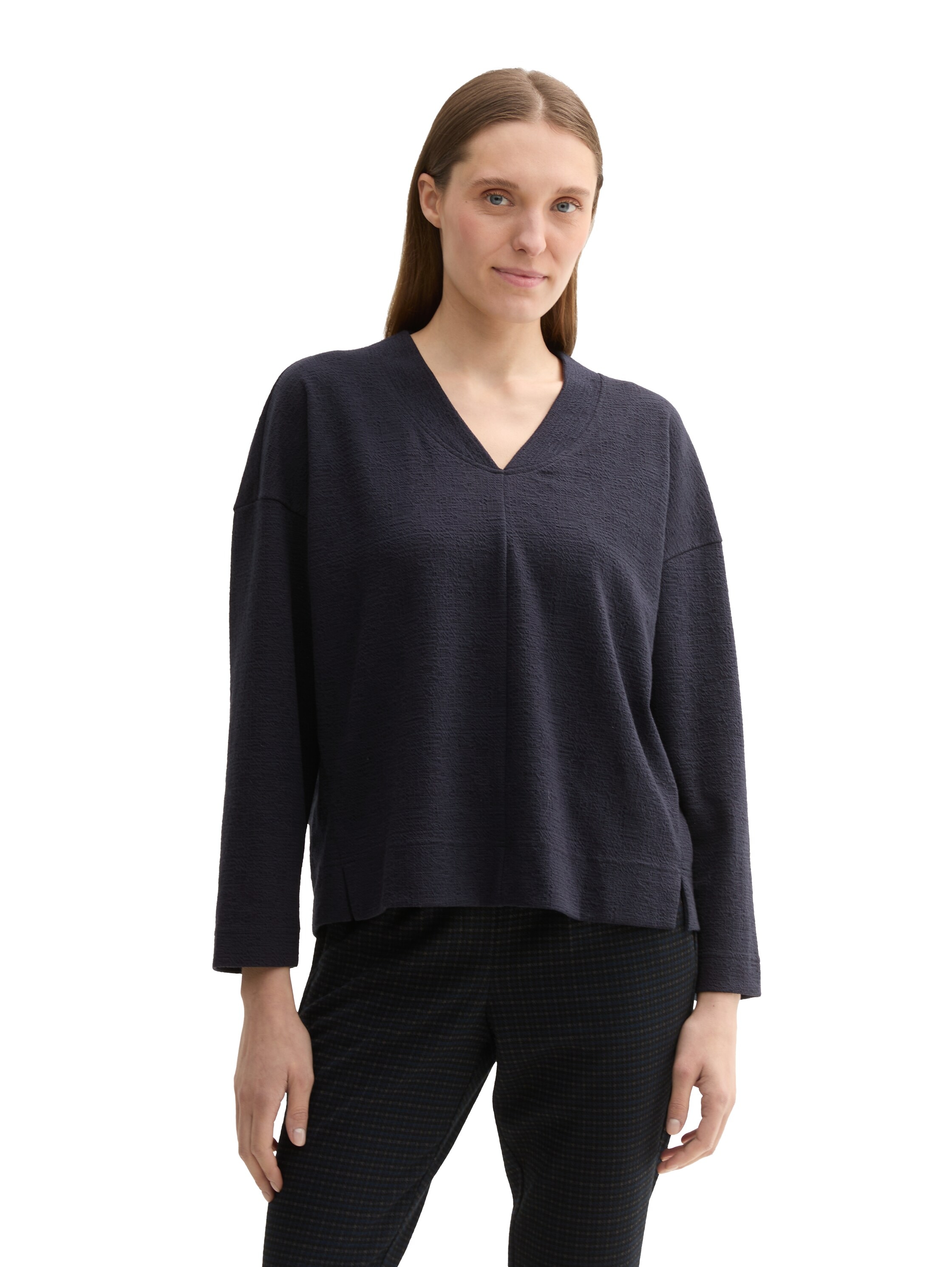 TOM TAILOR Sweatshirt, mit Struktur und V-Ausschnitt