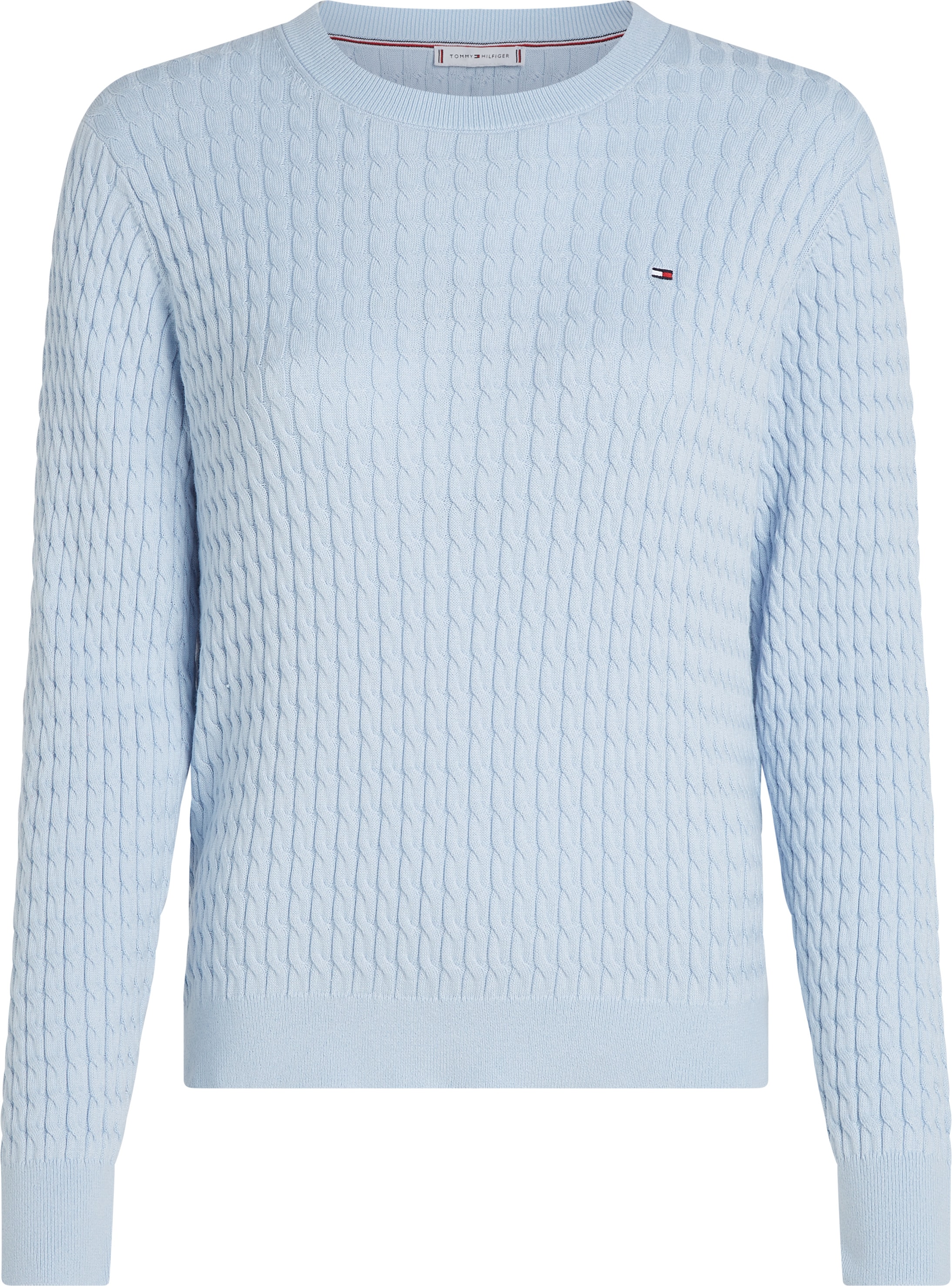 Tommy Hilfiger Rundhalspullover »CO CABLE C-NK LS SWEATER« Baumwolle, mit Zopfmuster, Regular Fit