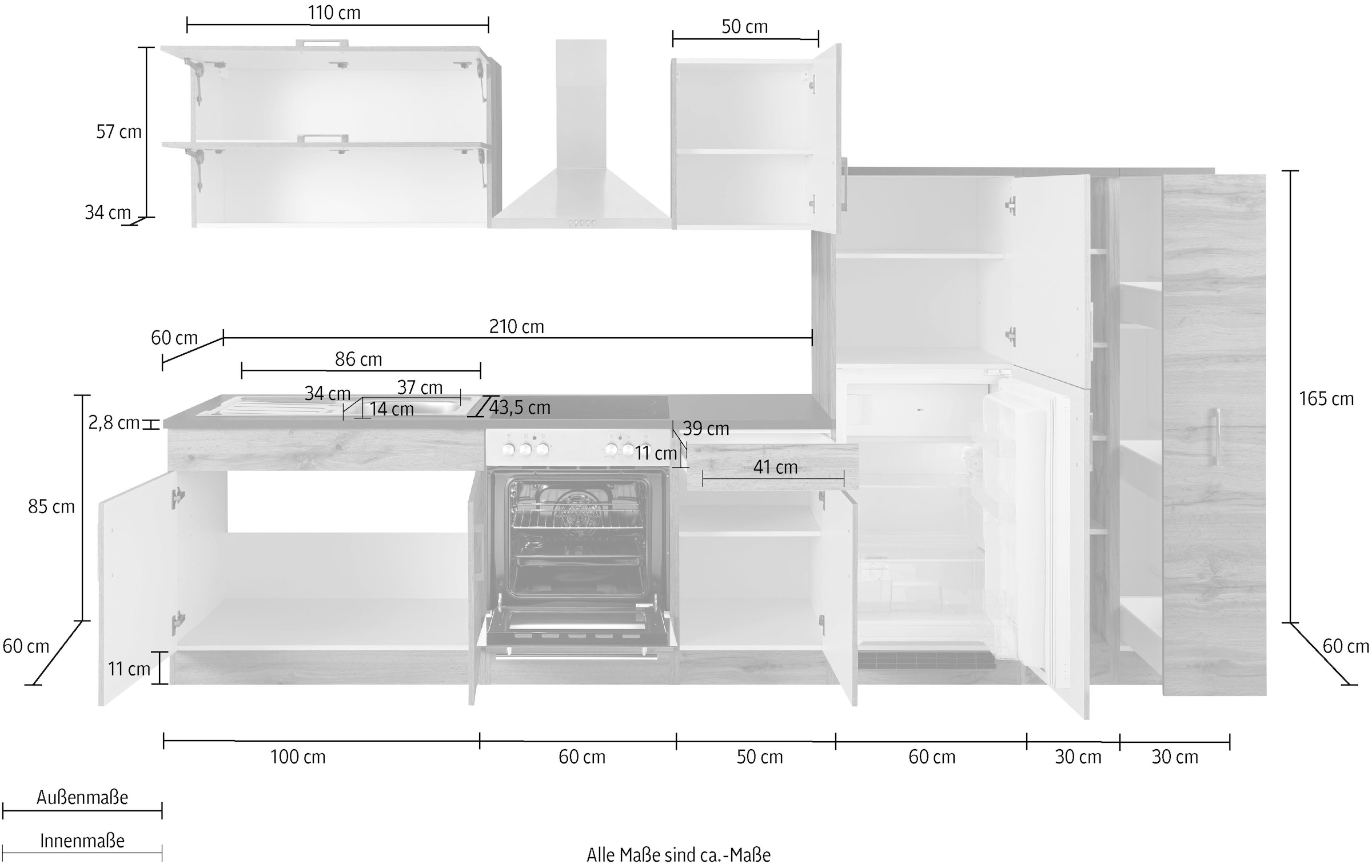 KOCHSTATION Küchenzeile »KS-Colmar«, mit E-Geräten, Breite 330 cm
