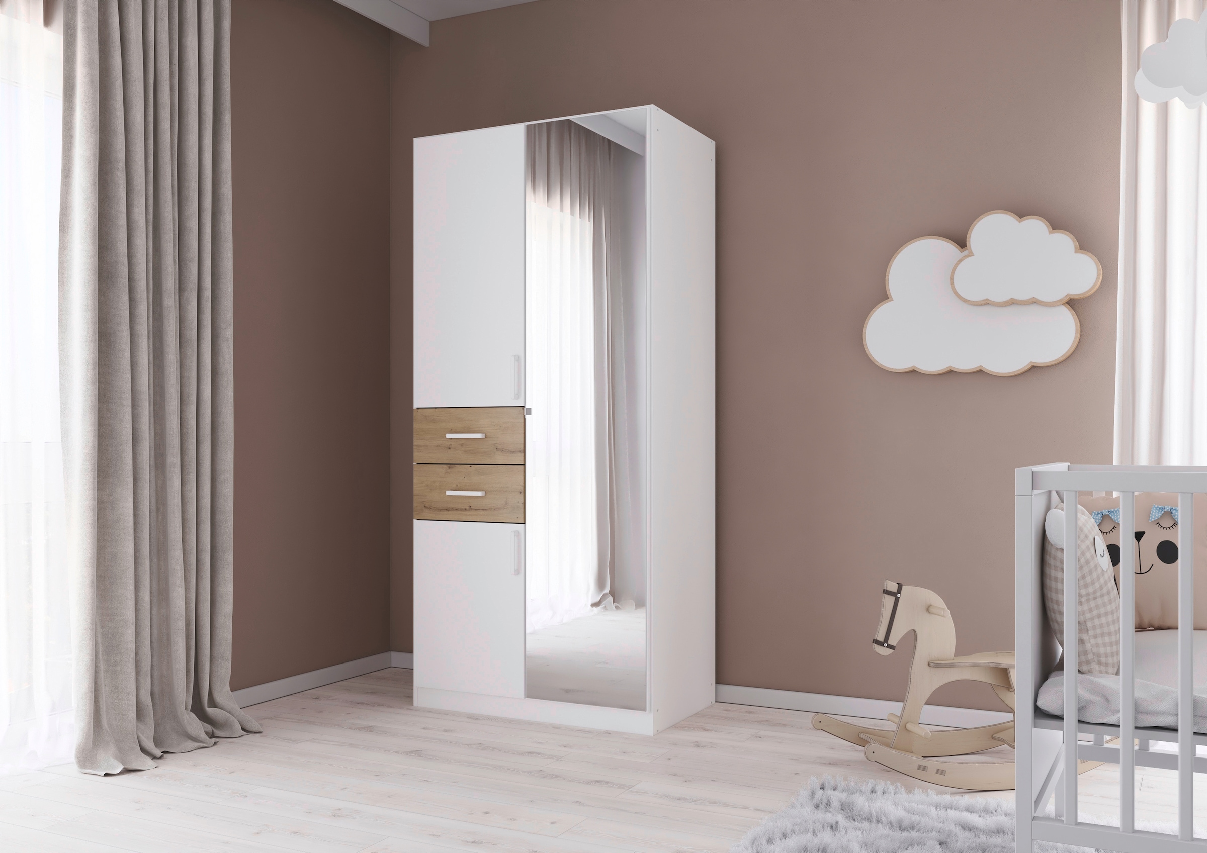 rauch Drehtürenschrank "Maika" mit Spiegel, 2 Schubladen, in verschiedenen günstig online kaufen