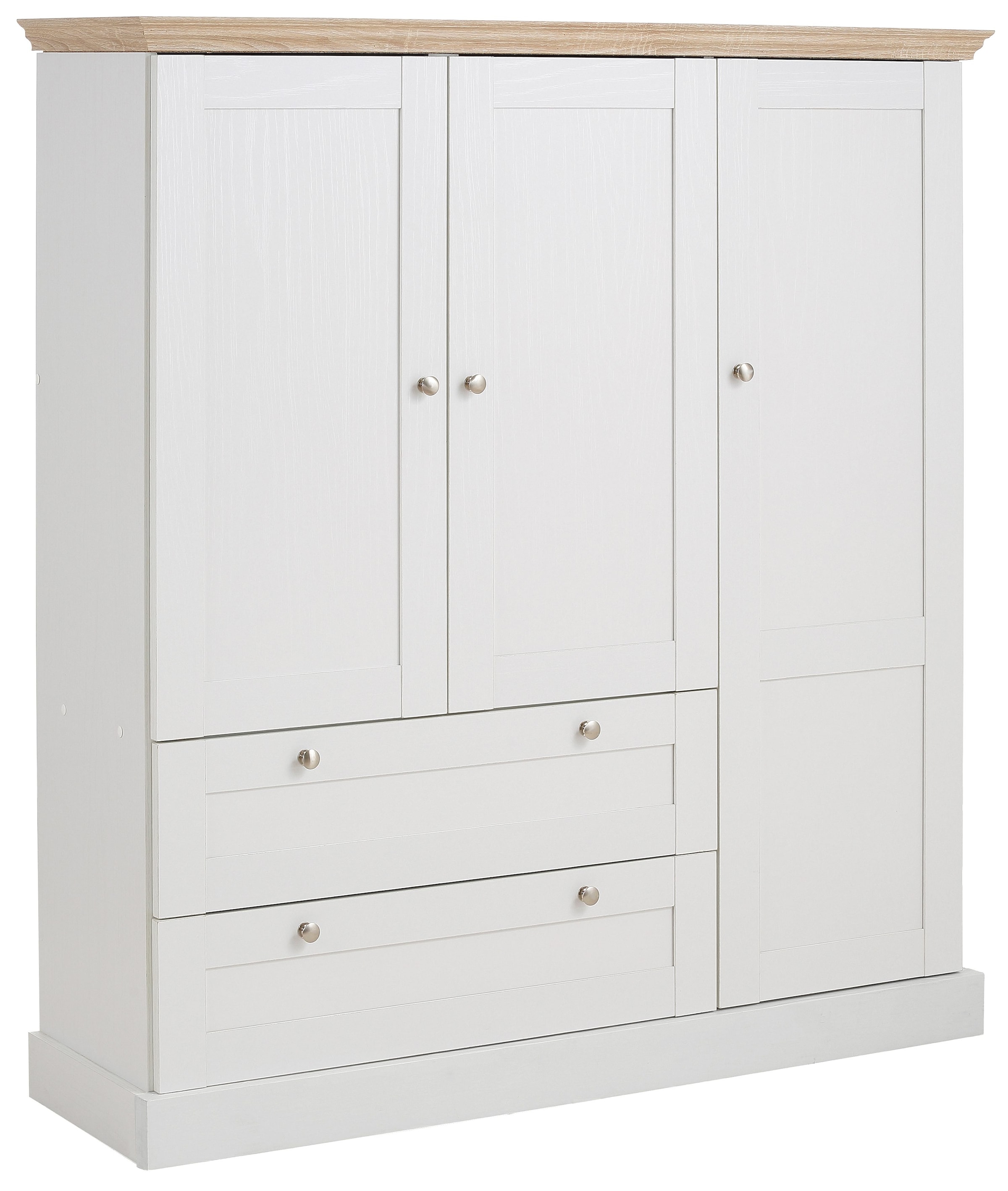 Home affaire Drehtürenschrank »Binz, Wäscheschrank, Mehrzweckschrank, skandinavischer Landhausstil«, (B/H/T ca. 122/130/35 cm), viele Stauraummöglichkeiten, Metallgriffe, Türen mit Rahmen/ Kassetten