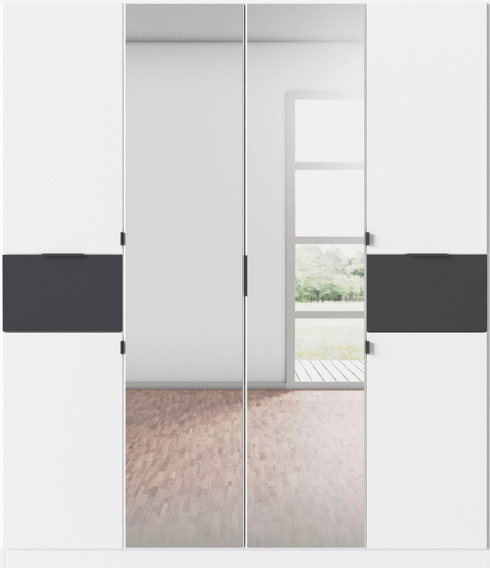 rauch Drehtürenschrank »Kleiderschrank Schrank Garderobe Wäscheschrank TICAO«, (Schubladen in der Höhe variabel positionierbar), mit 2 geräumigen Schubladen, viel Stauraum MADE IN GERMANY