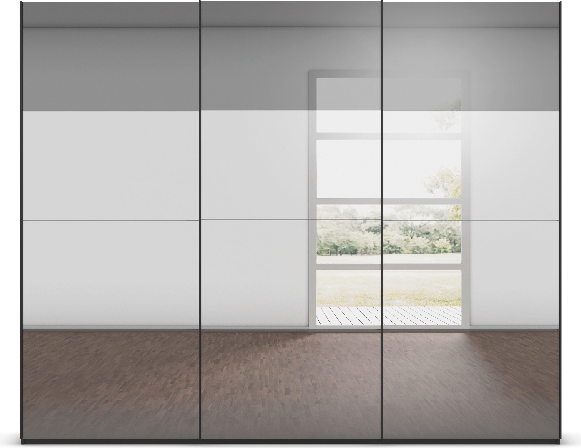 rauch Schwebetürenschrank »Kleiderschrank Schrank Garderobe Schlafzimmerschrank SCALE-FYRA«, edle Türen viergeteilt Front Spiegel-Mix viele Farben MADE IN GERMANY