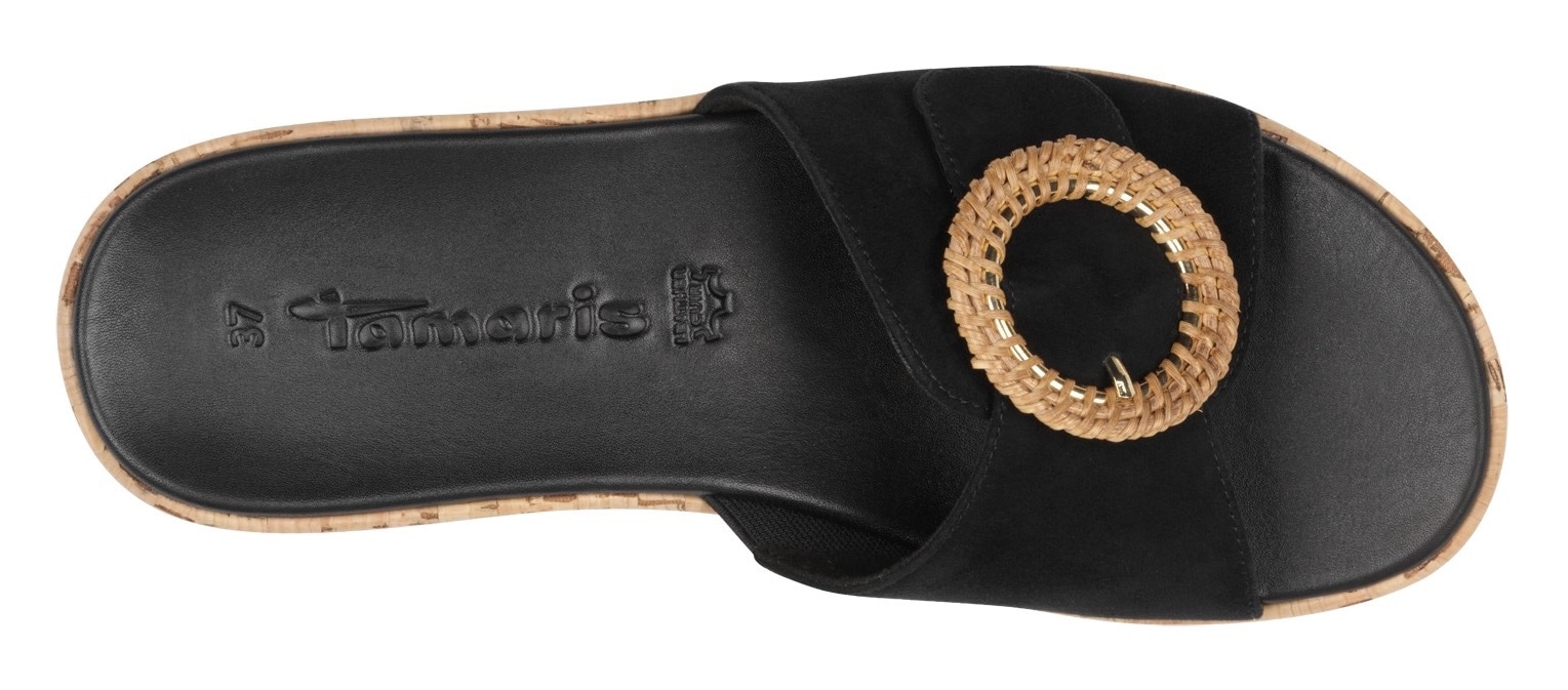 Tamaris Pantolette, Keilabsatz, Sommerschuh, Schlupfschuh mit hübscher Zierschnalle