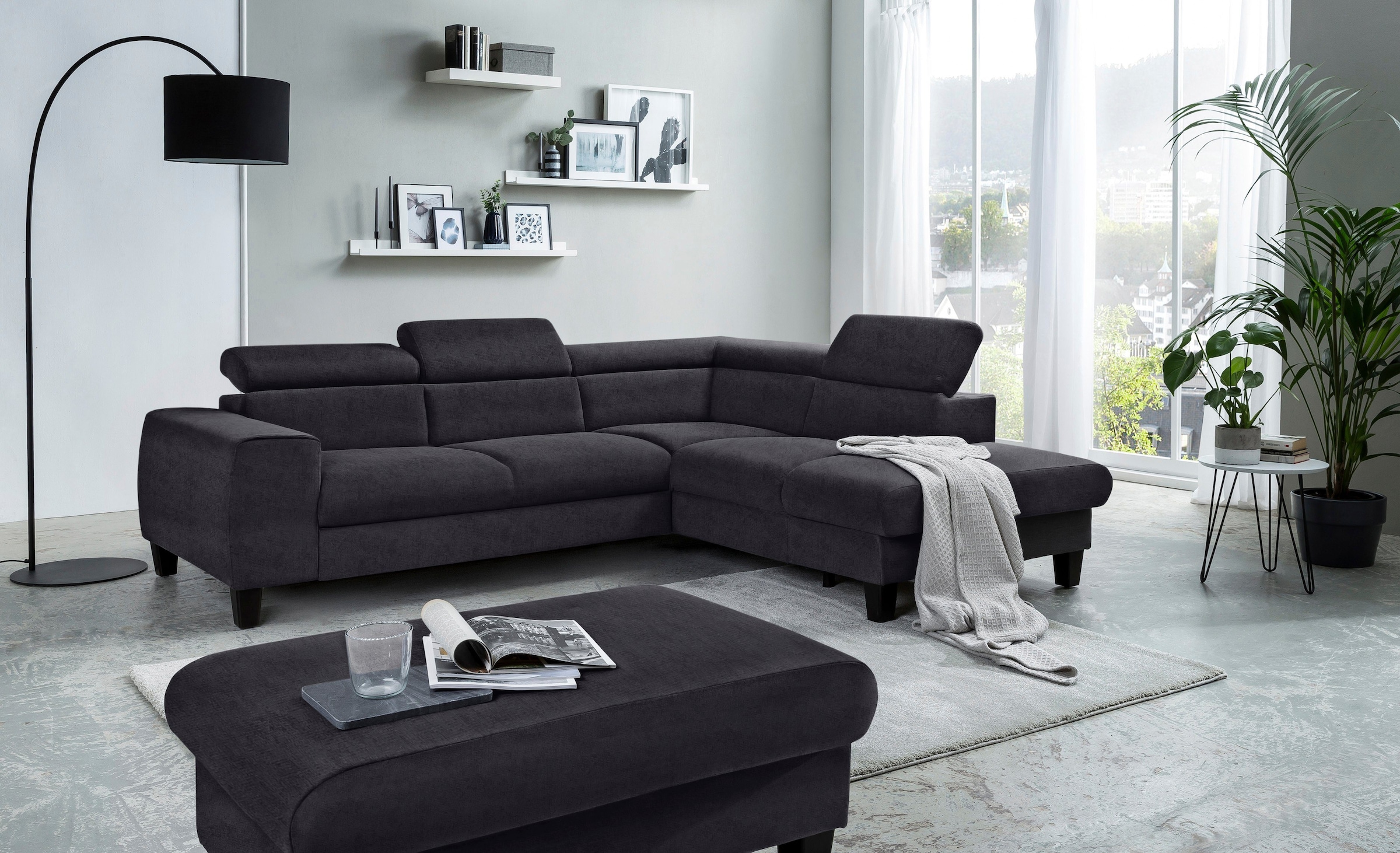 COTTA Polstergarnitur »Morven L-Form«, (Set), Set bestehend aus: Ecksofa mit Kopfteilverstellung & Hocker