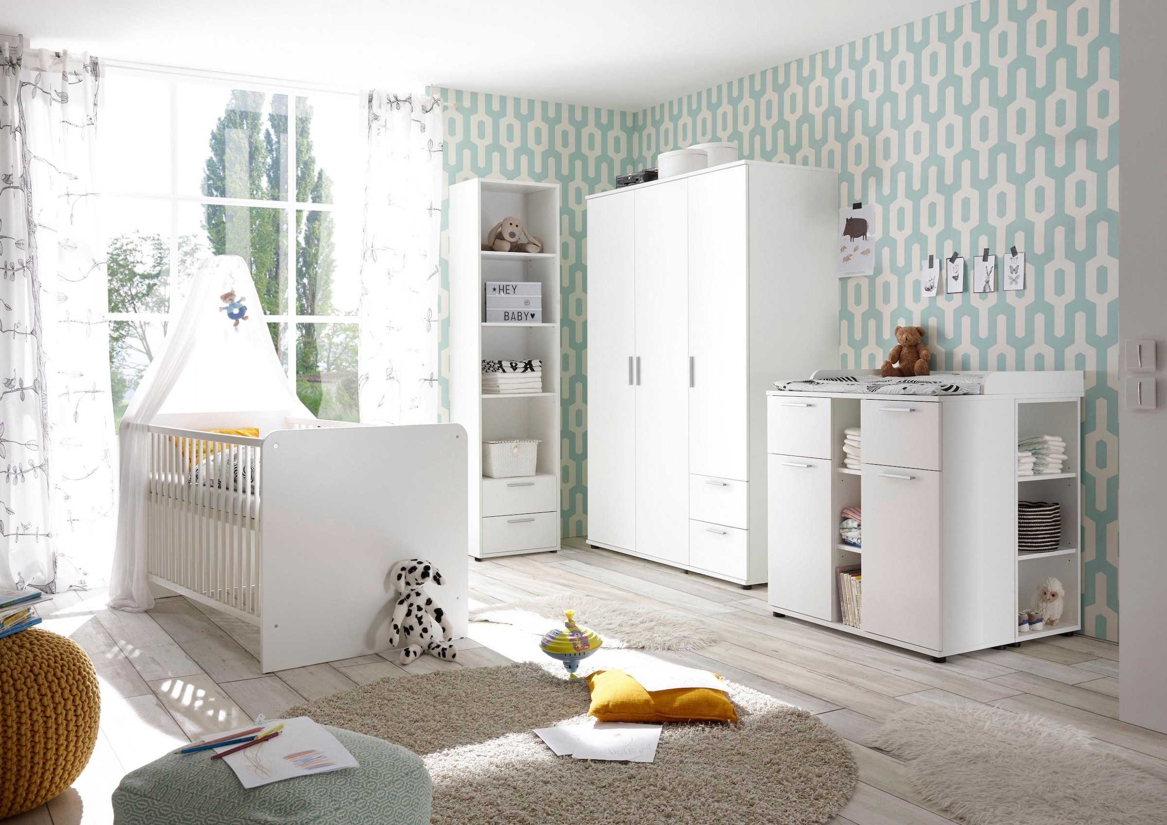 Begabino Babyzimmer-Komplettset »Bibo«, (Set, 3 St., Bett, Wickelkommode, Schrank), Bett + Wickelkommode + 3-trg. Schrank