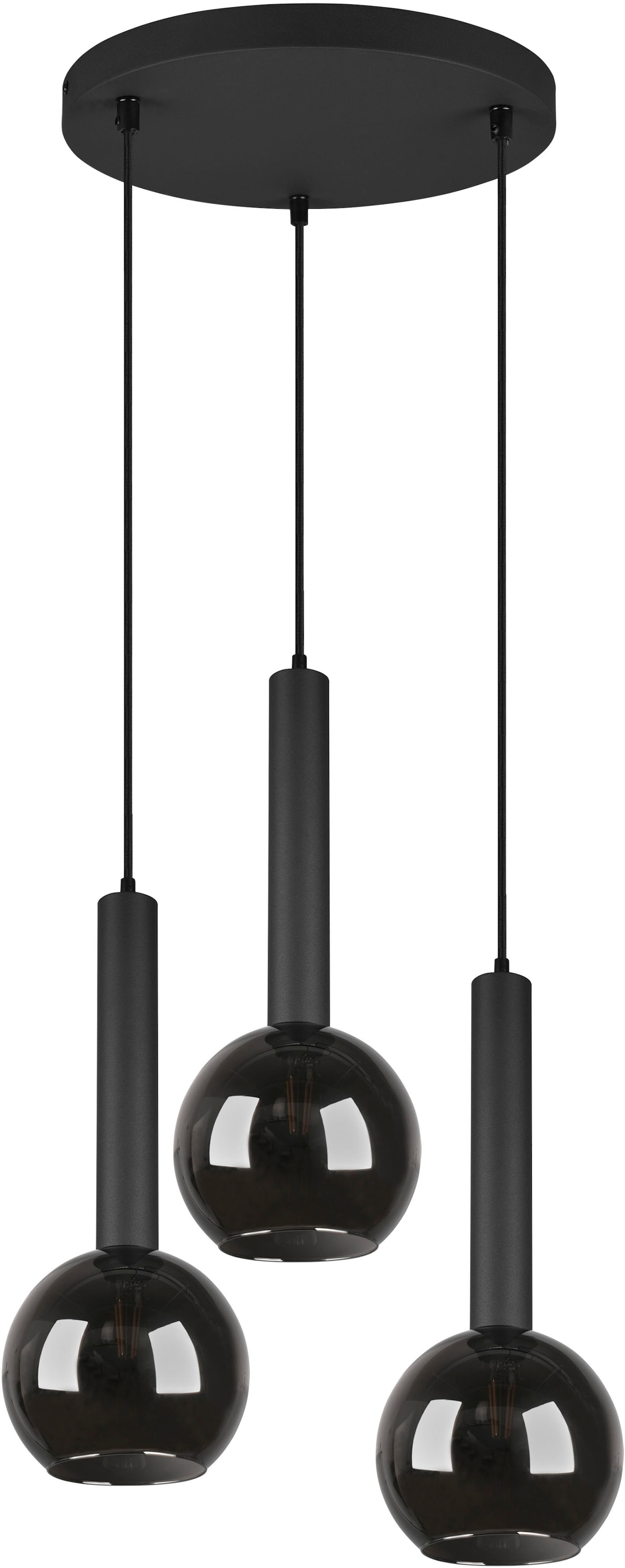 TRIO Leuchten Pendelleuchte »Clayton«, 3 flammig-flammig, Hängelampe höhenverstellbar bis 150cm, Glas rauchfarbig, exkl 3xE27