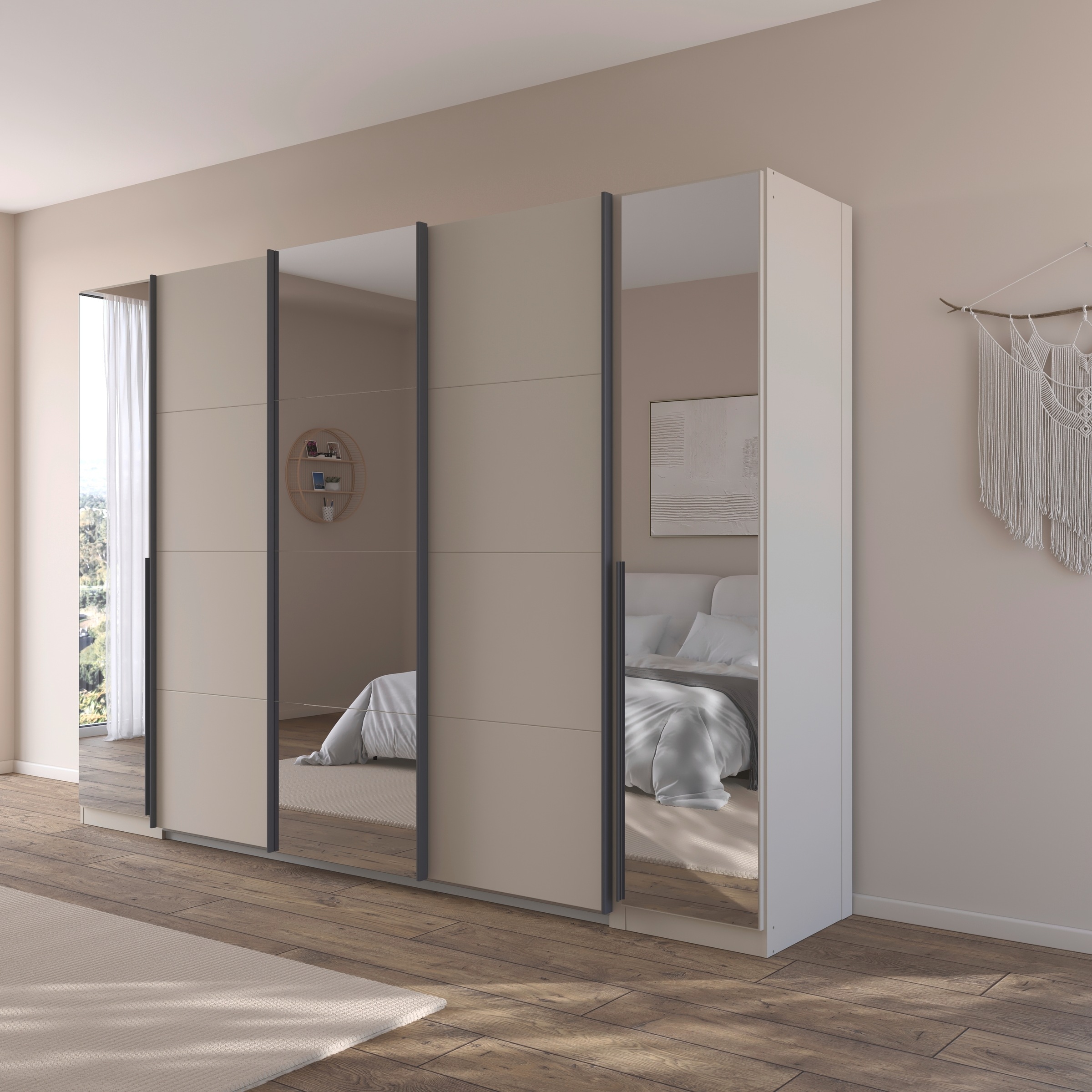 rauch Schwebetürenschrank »Agordo«, (im angesagten Mix aus Dreh- und Schwebetüren), optional mit Spiegel und zwei Griff-Farben MADE IN GERMANY
