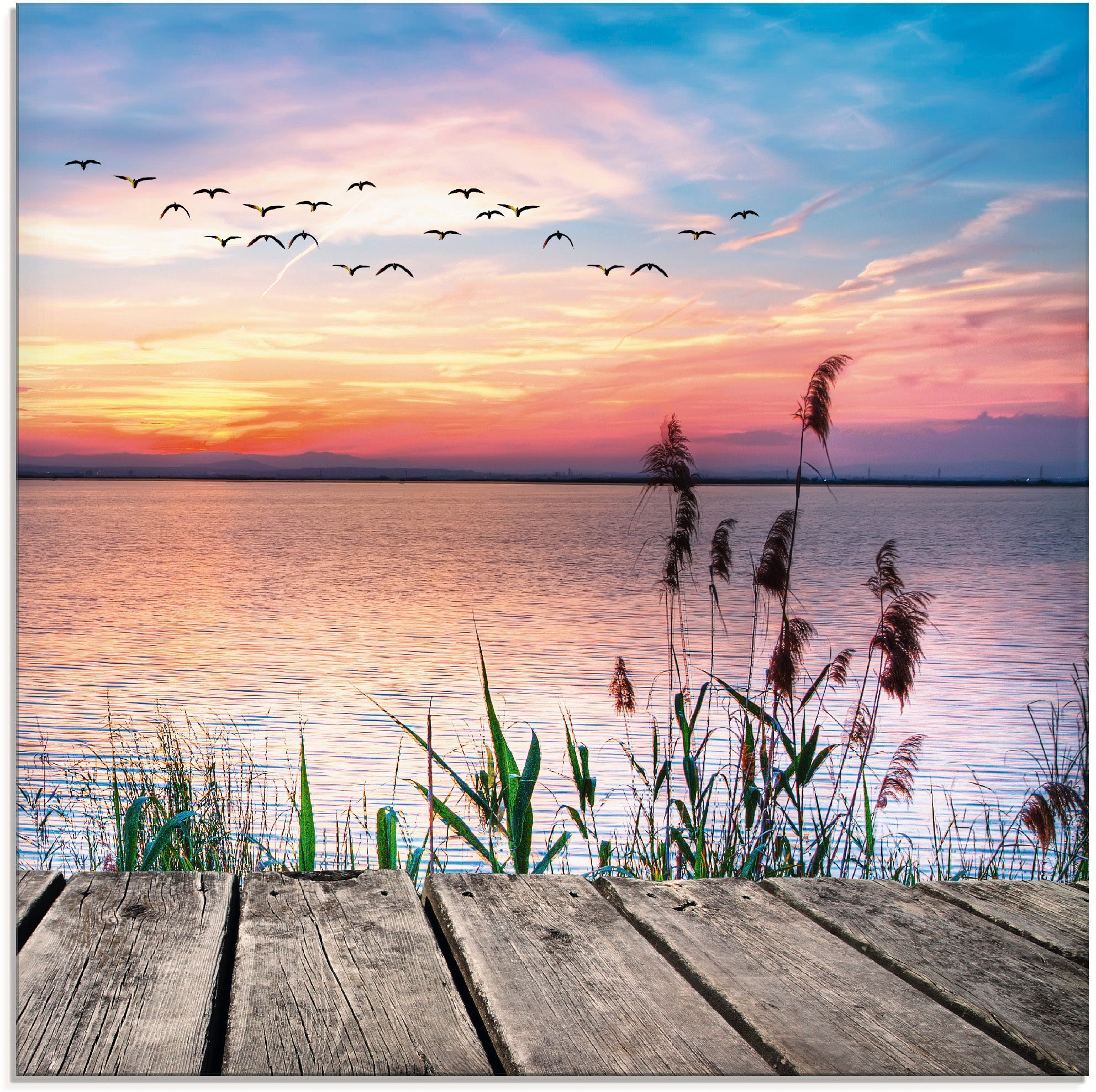 Artland Glasbild »Der See St.), in (1 Größen der kaufen Raten in verschiedenen Farben Wolken«, Gewässer, den auf