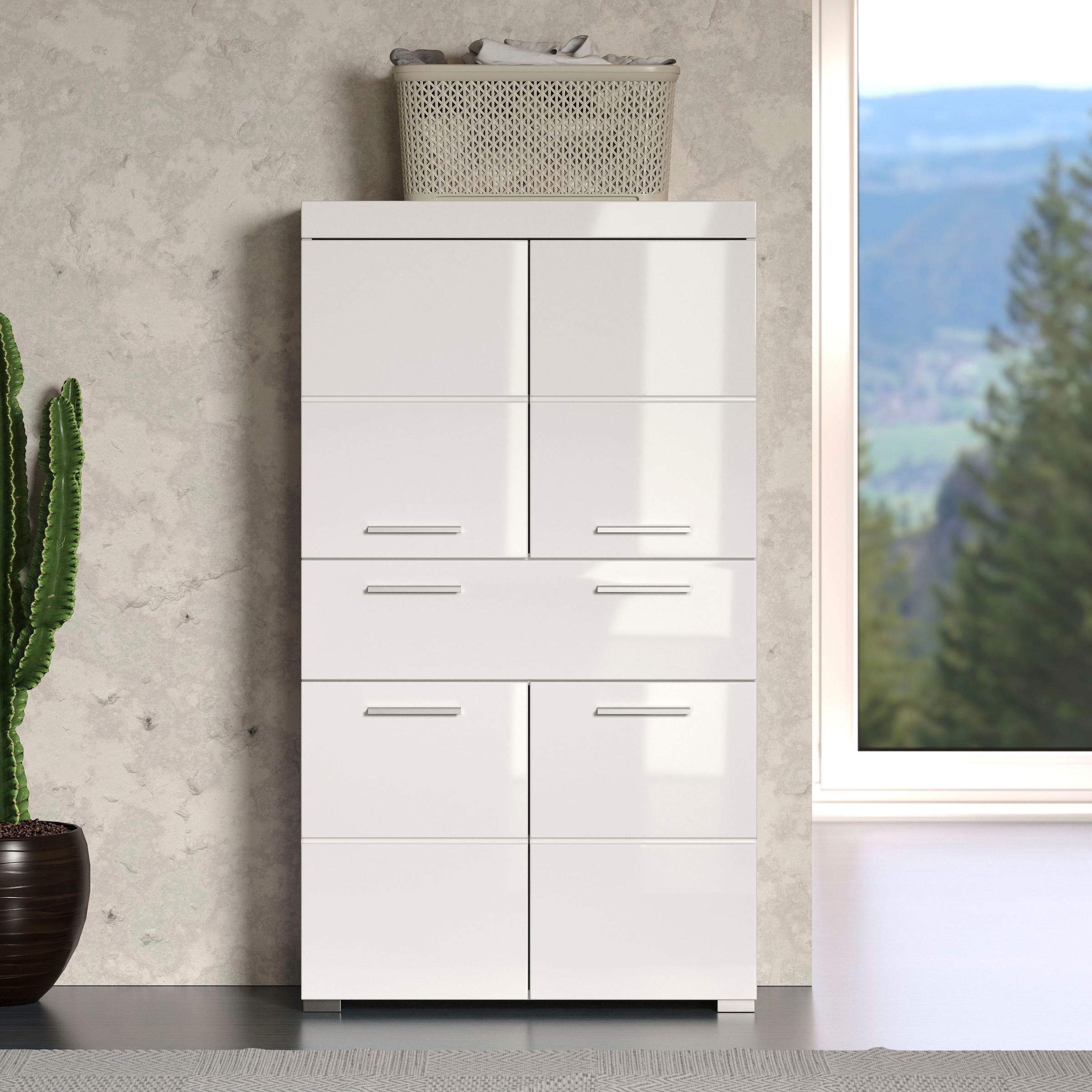 welltime Midischrank »Avena« Standschrank mit 4 Türen, 1 Schublade - (B/T/H) 73/31/130 cm