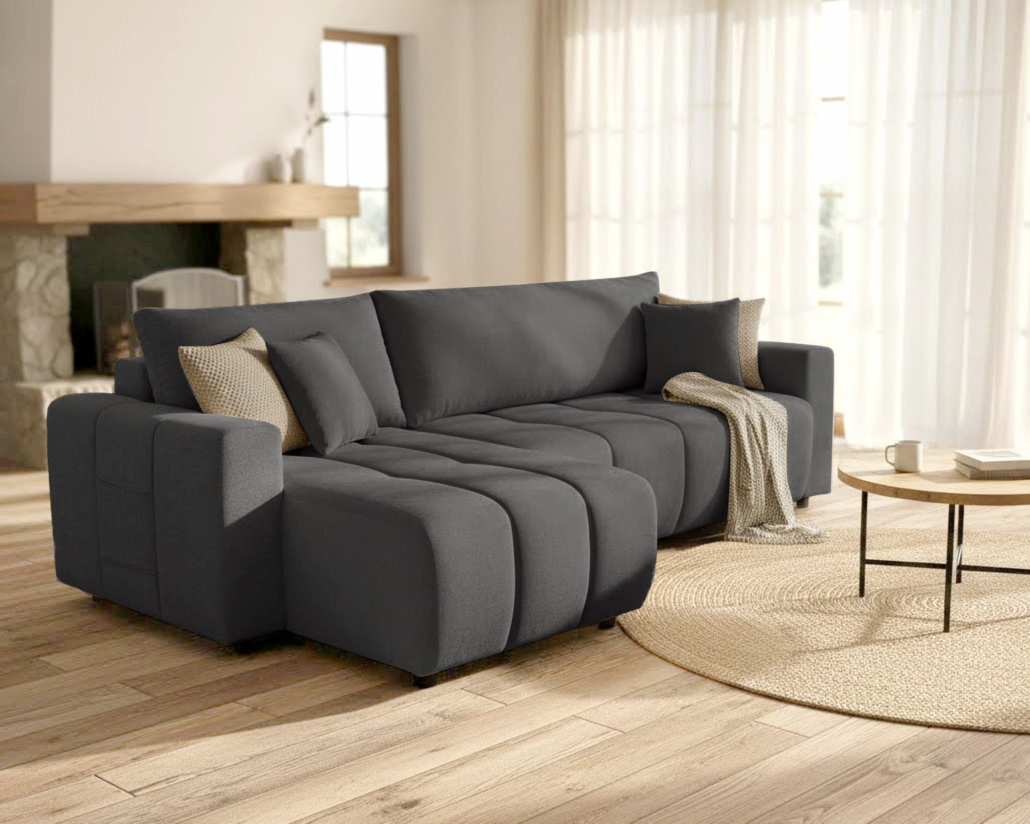OTTO home Ecksofa »YLVAA L-Form, 241 cm/Schlafsofa (132/200)-OTTO. Verlässliche Qualität« Bettkasten, Tonnentaschen-Federkern, Feinstruktur weich