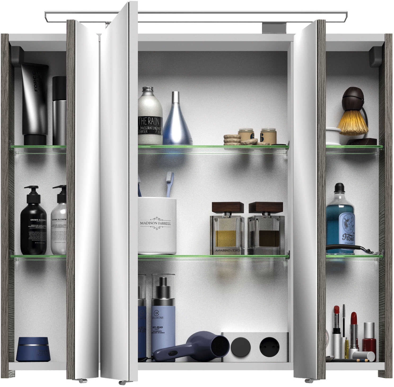 Saphir Badmöbel-Set »Serie 4010 2-teilig Keramik-Waschtisch mit LED-Spiegelschrank«, (Set), Badezimmer Set 84 cm breit, inkl. Türdämpfer, 3 Türen, 2 Schubladen