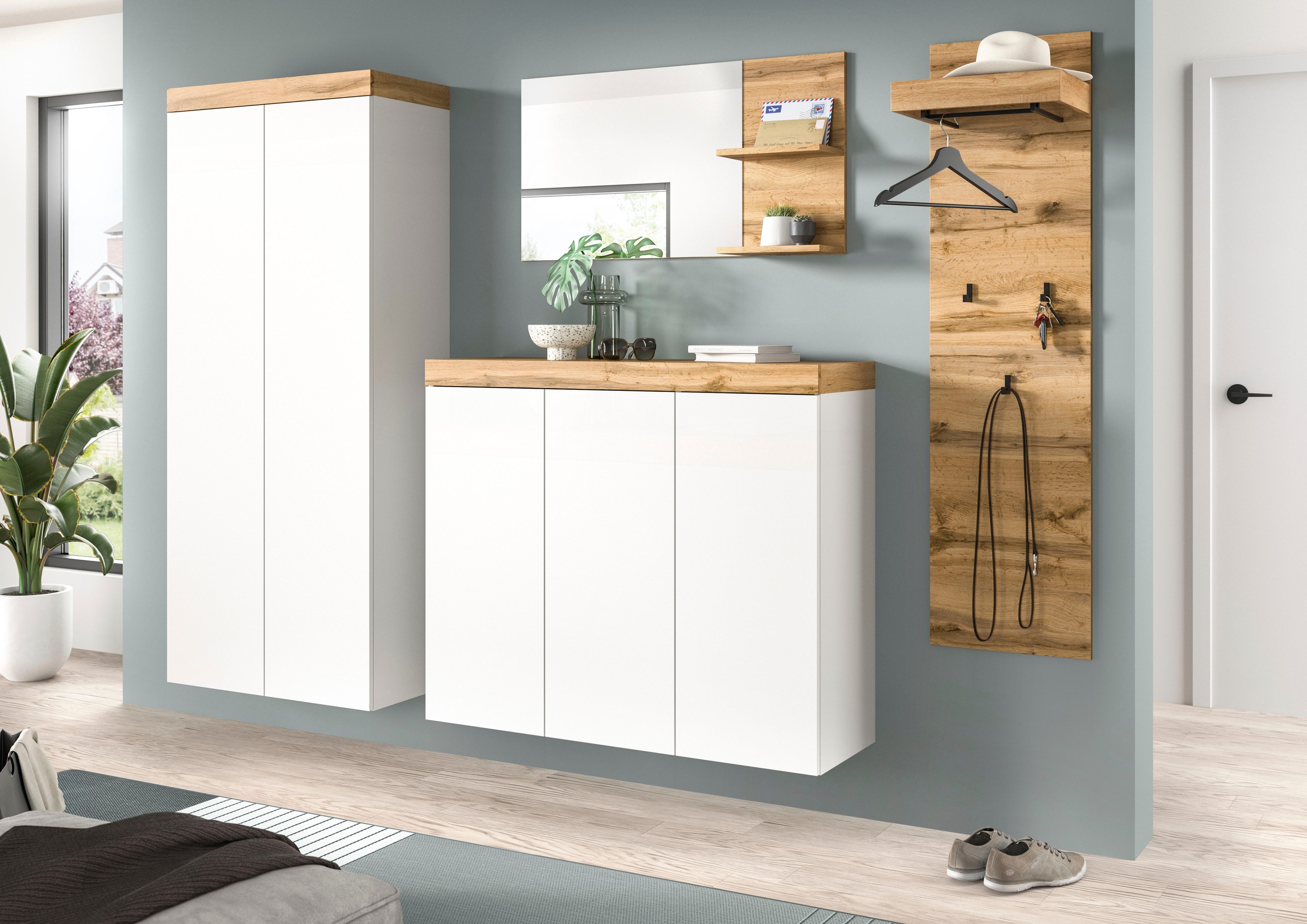 OTTO home Garderobenpaneel »MAMBO, TOPSELLER!, Höhe 150cm, 3 Haken, Ablageboden, Garderobenstange« individuell mit weiteren Artikeln der Serie MAMBO kombinierbar, 1 Stk. tlg. Paneel, Garderobe, Flur, Diele, Hakenleiste