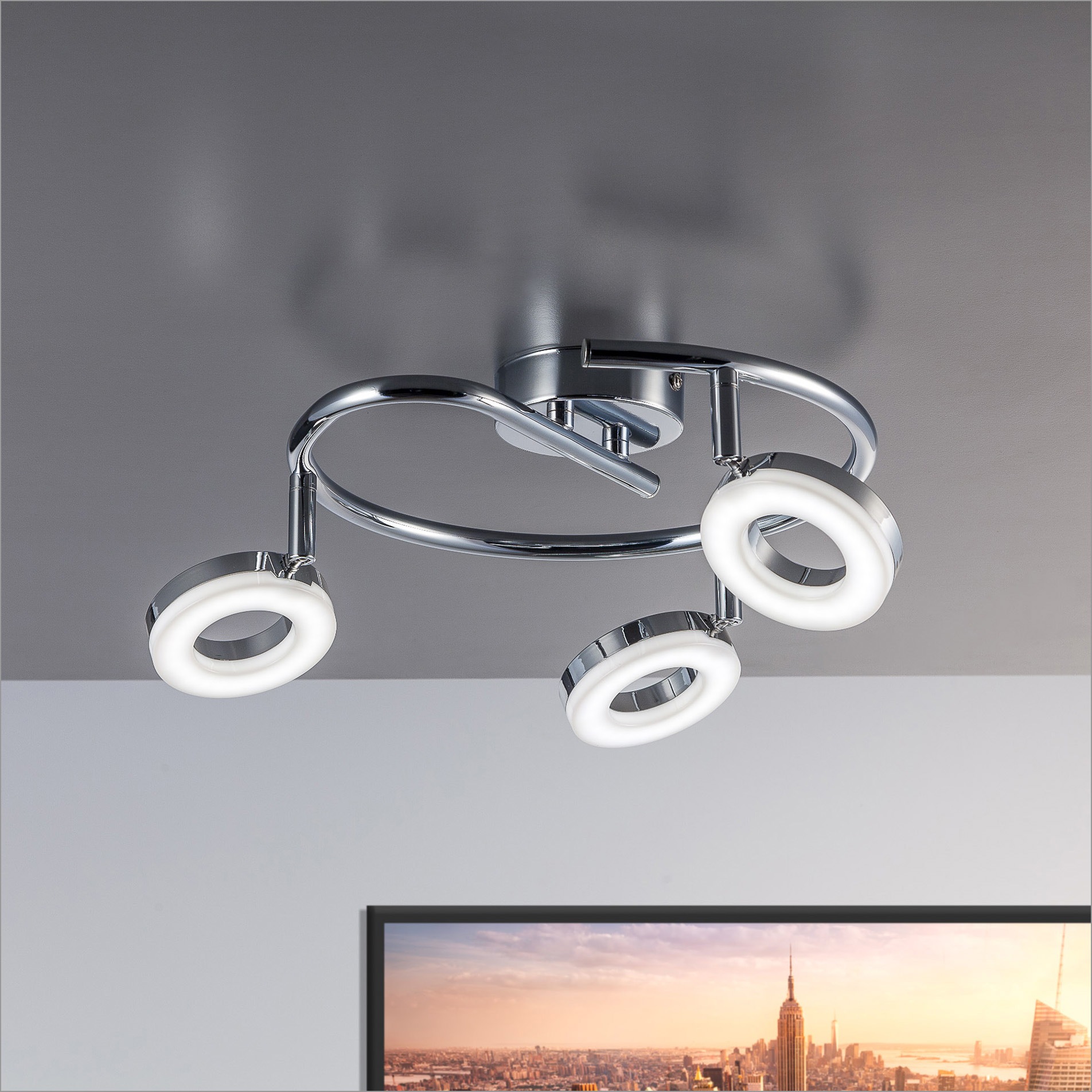 B.K.Licht LED Deckenspots »Yuna«, 3 flammig, Leuchtmittel LED-Board | LED fest integriert, LED Deckenleuchte, dreh- und schwenkbar, 3x 4,5W 450LM 3000K, chrom