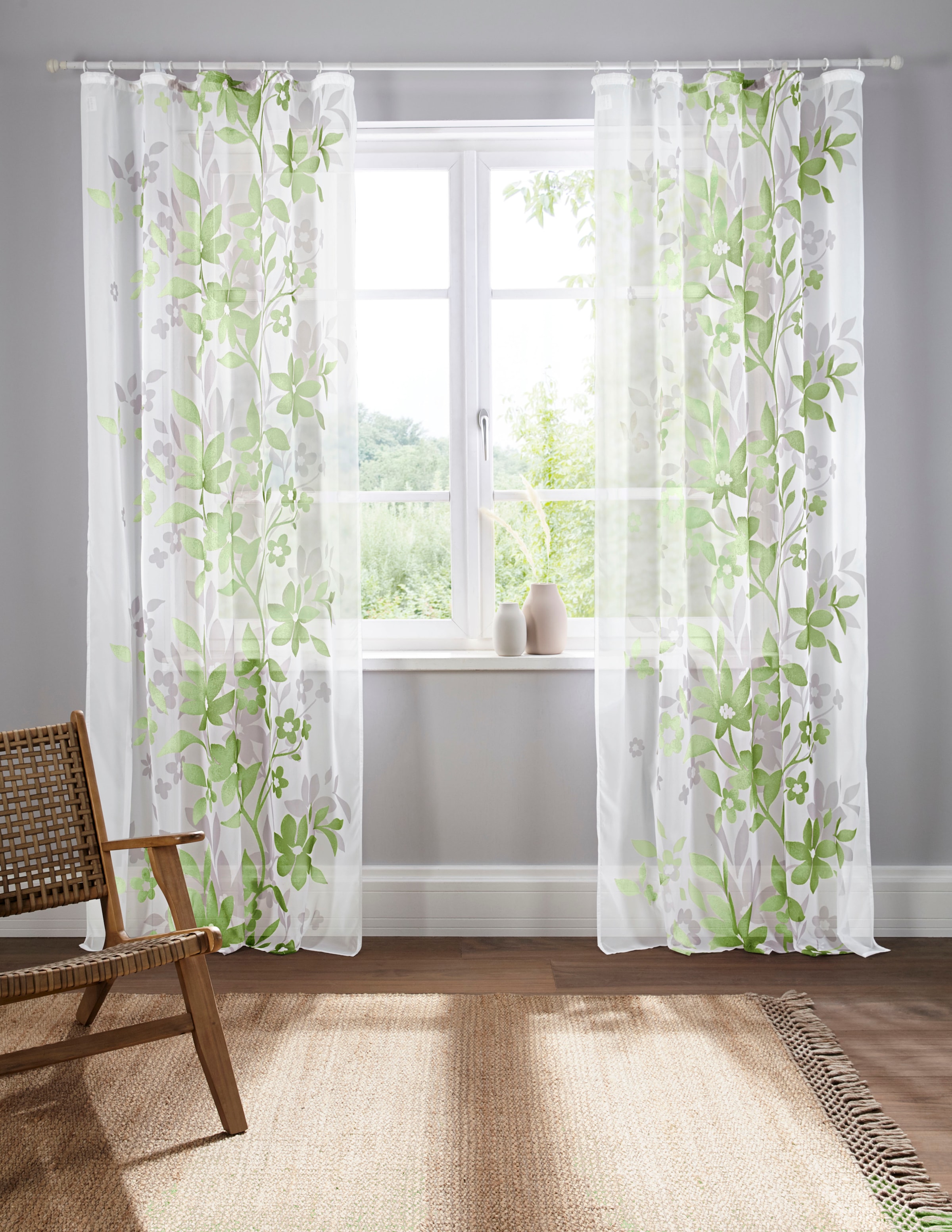 Home affaire Gardine »Ina«, (2 St.), transparent, 2-er Set, einseitig bedru günstig online kaufen