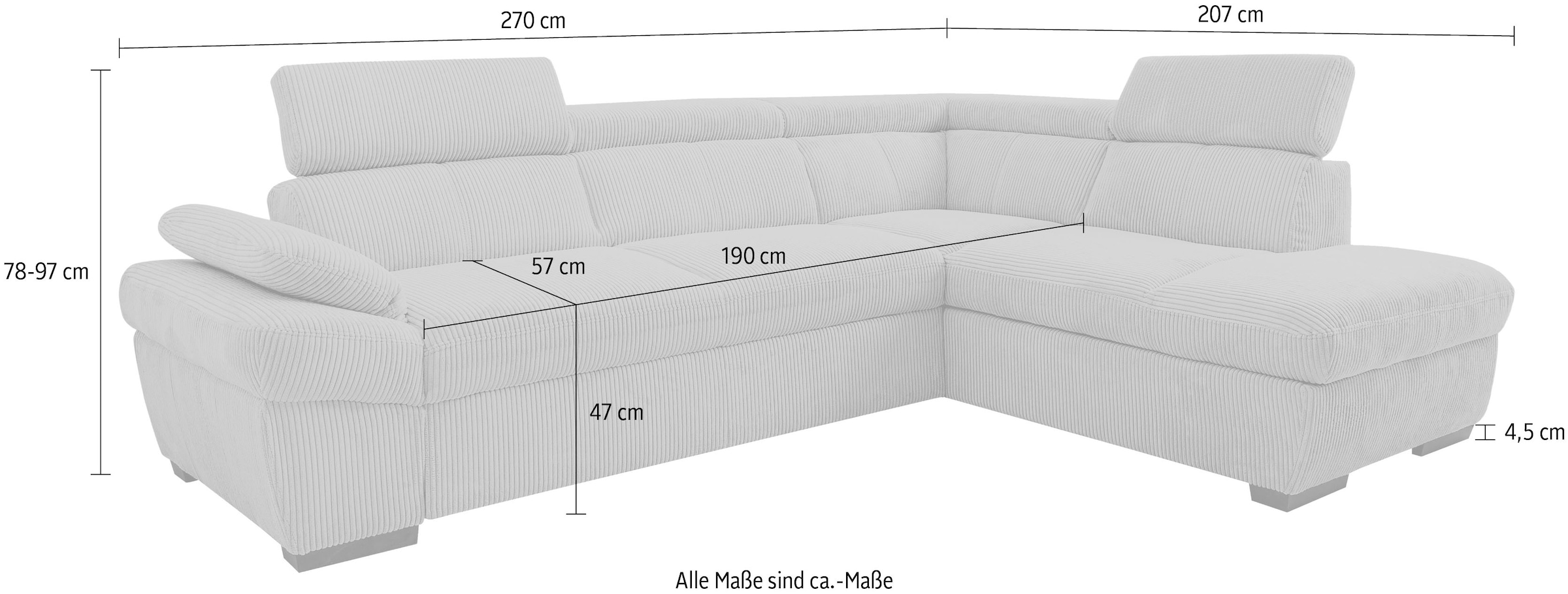 exxpo - sofa fashion Ecksofa inkl. Kopf- und Armteilverstellung, wahlweise mit Bettfunktion