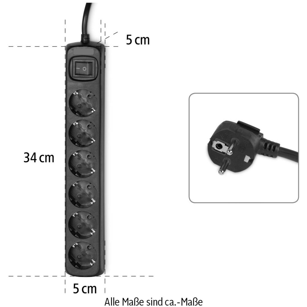 Hama Steckdosenleiste »Mehrfachsteckdosenleiste, 6-fach, mit Schalter, weiß, 5 m«, 6-fach, (Kabellänge 5 m)