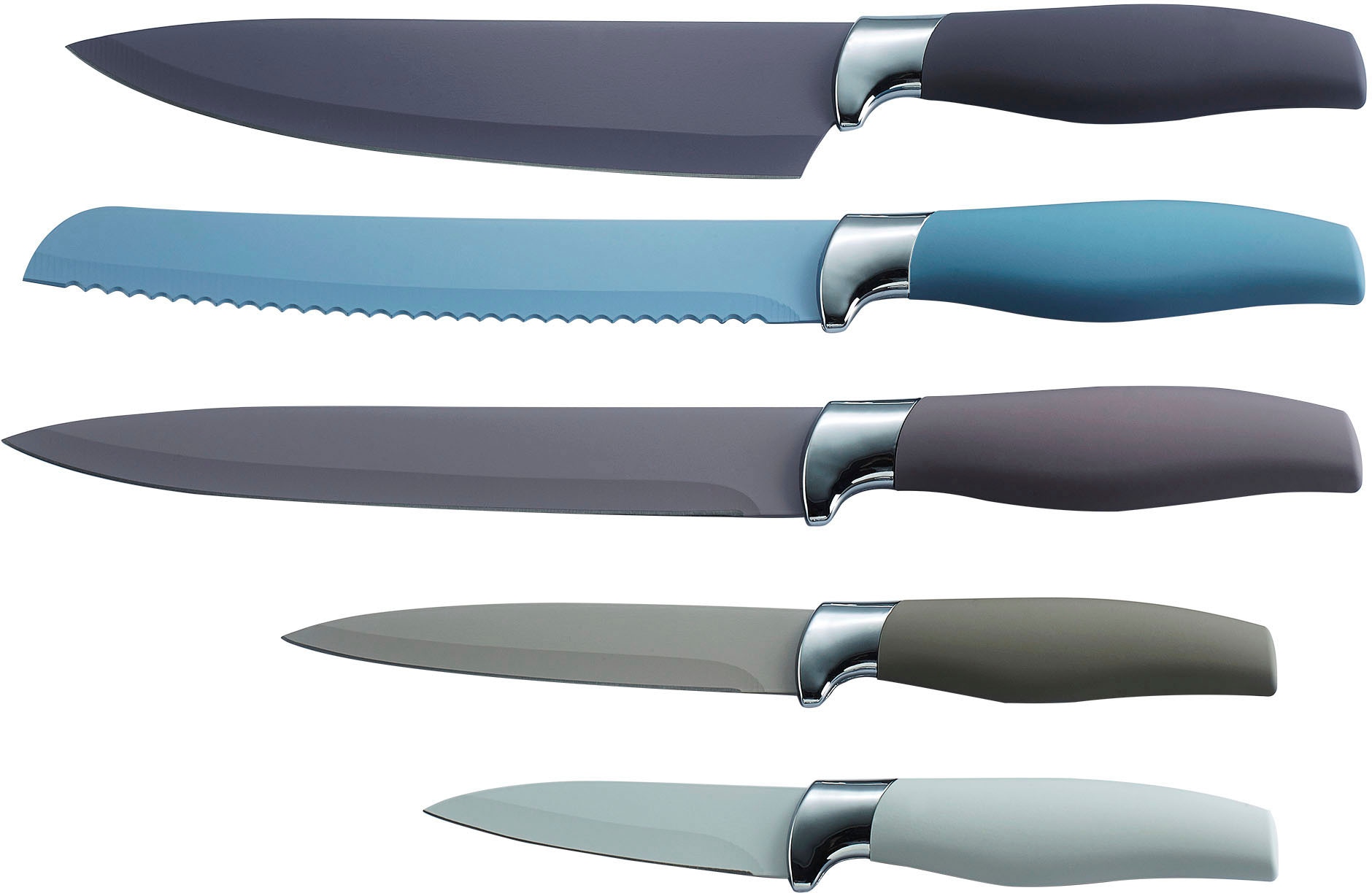 KING Messer-Set »NUANCE«, (Set, 6 tlg.), 5 Küchenmesser, 1 Messerblock, Antihaftbeschichtete Messerklingen