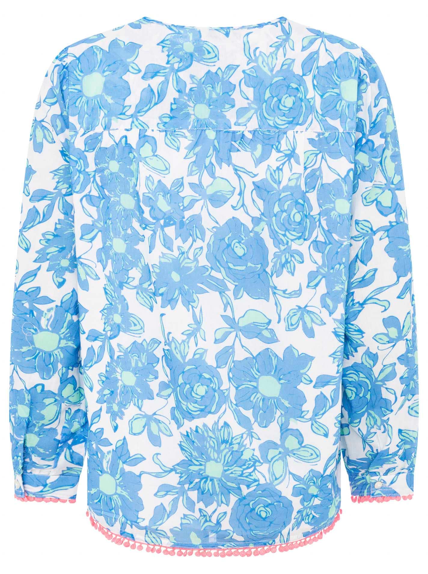 Zwillingsherz Shirtbluse »"Schmetterling"«, mit Blumenmuster, Tasseln und Pom Pom Besatz