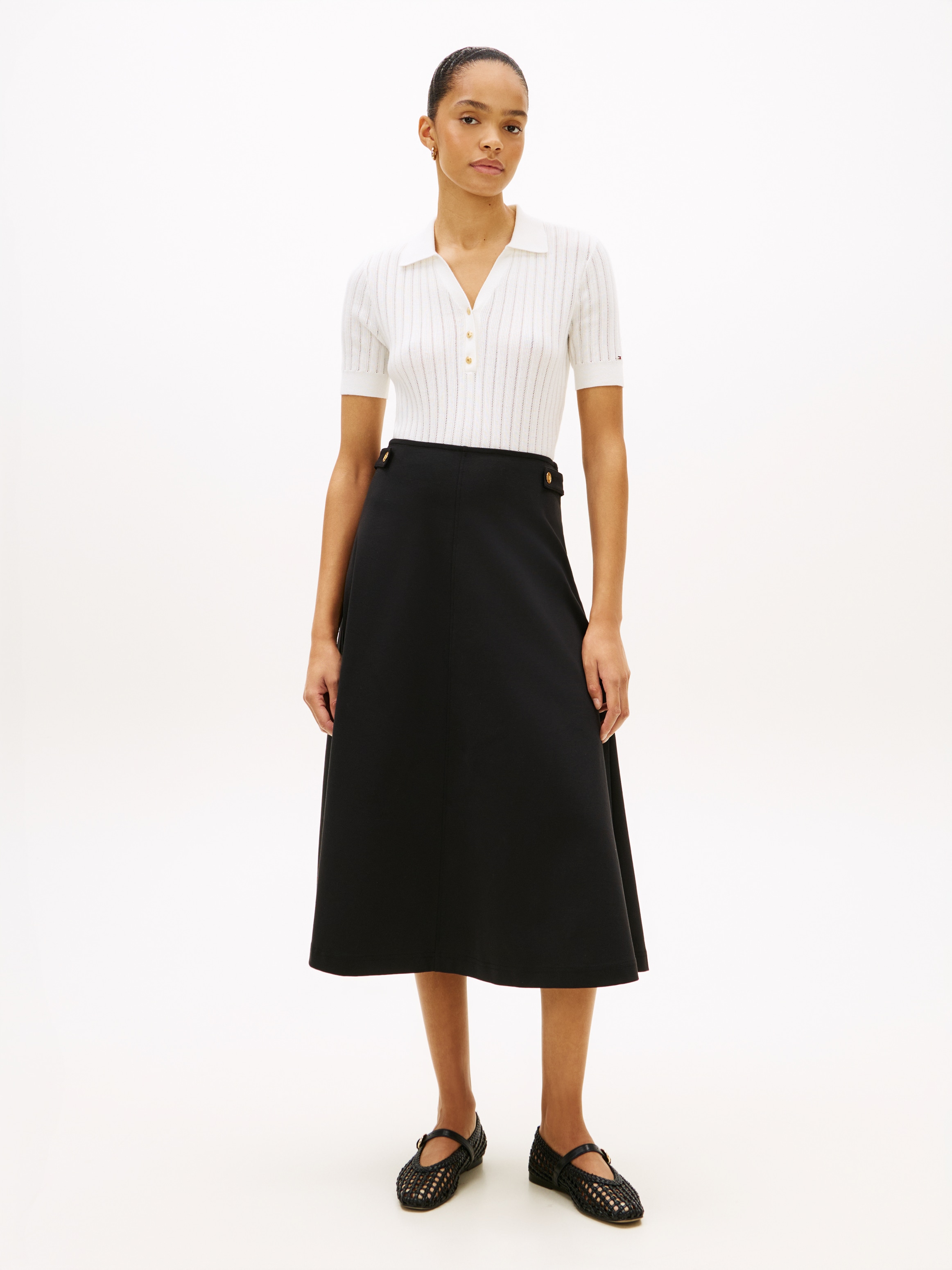 Tommy Hilfiger A-Linien-Rock »GOLD BUTTON MIDI SKIRT« mit Zierknöpfen