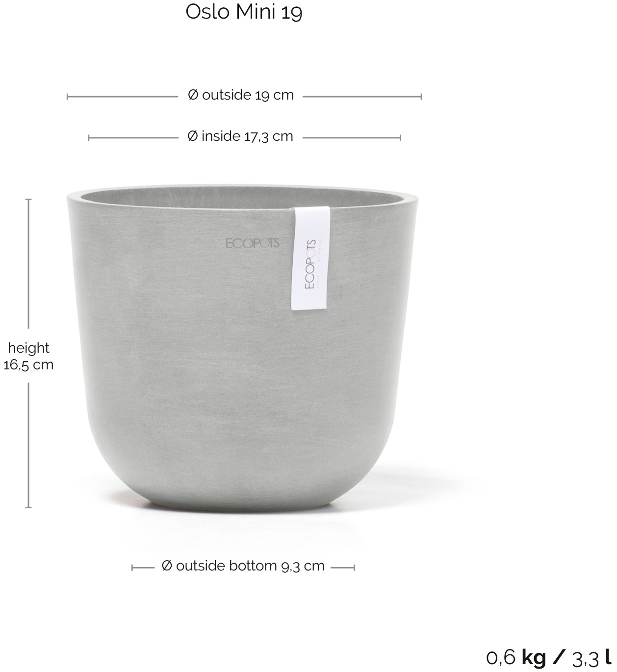 ECOPOTS Blumentopf »Oslo Mini 19 Weißgrau«, für den Innenbereich