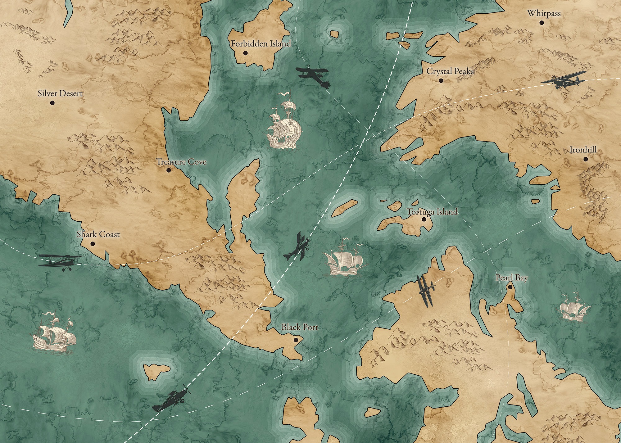 Komar Fototapete »Old Travel Map«, bedruckt, 350 x 250 cm (Breite x Höhe) - Tapete, Vlies, Wohnzimmer, Schlafzimmer