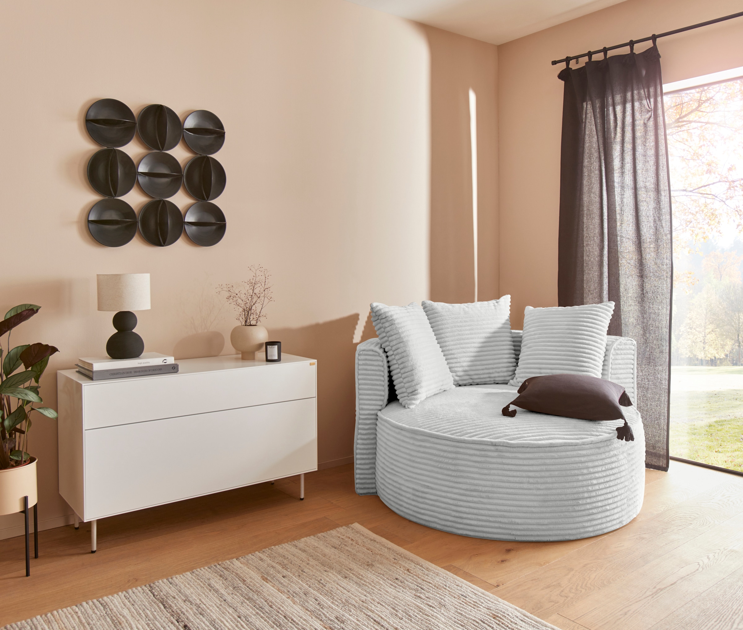 LeGer Home by Lena Gercke XXL-Sessel »Isalie, Sessel in modernen Farben, Lesesessel, Loveseat, Big-Sessel«, trendige Stoffe, mit 3 Zierkissen, große Sitzfläche, Hocker optional