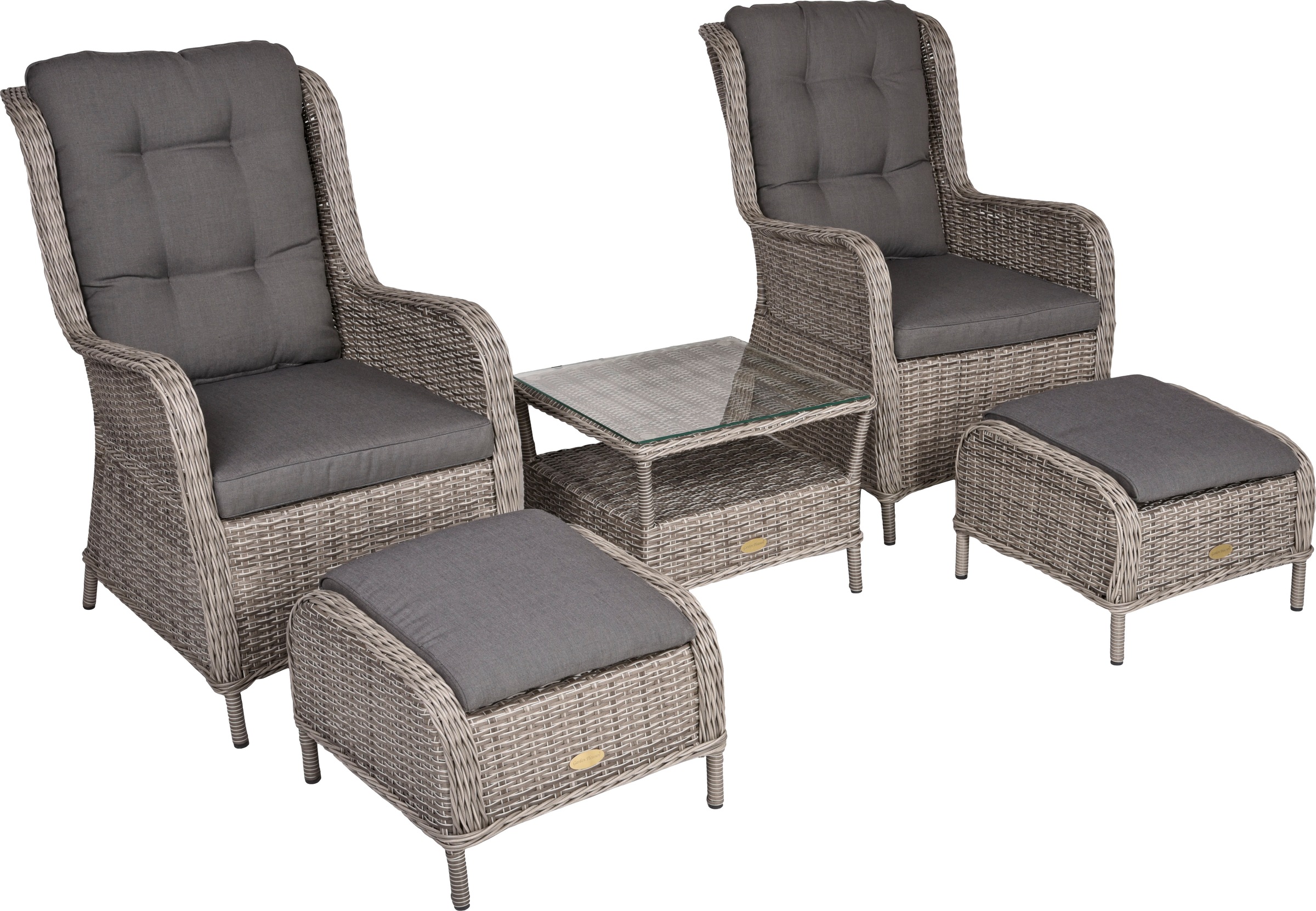 Garden Pleasure Garten-Essgruppe », Sessel-Set »VALENCIA««, (Set), 2 Sessel, 2 Hocker, Tisch LxB: 48x50 cm, inkl Auflagen