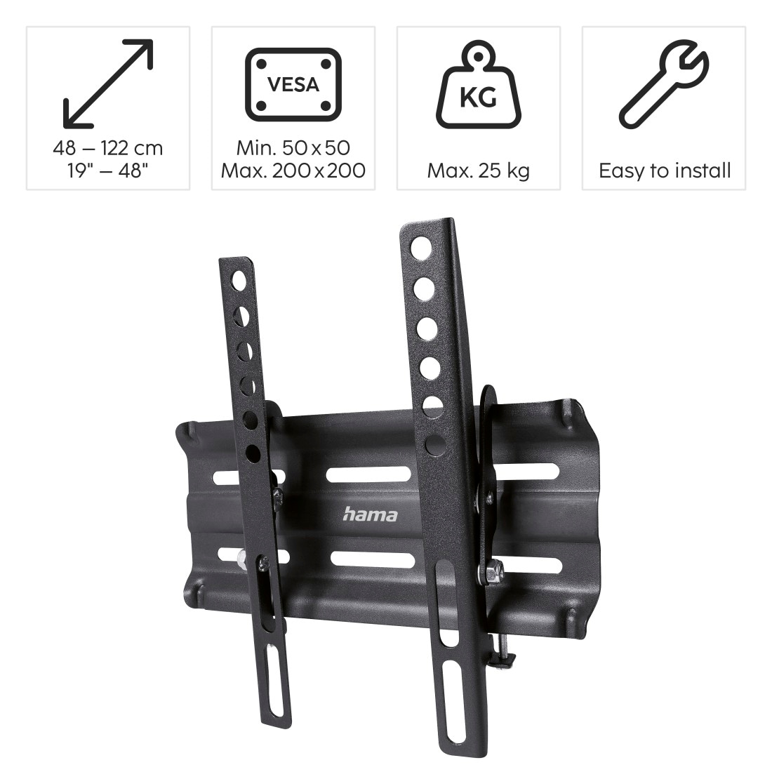 Hama TV-Wandhalterung »Wandhalterung (neigbar, 19"-48", VESA 200x200)«, bis 122 cm Zoll