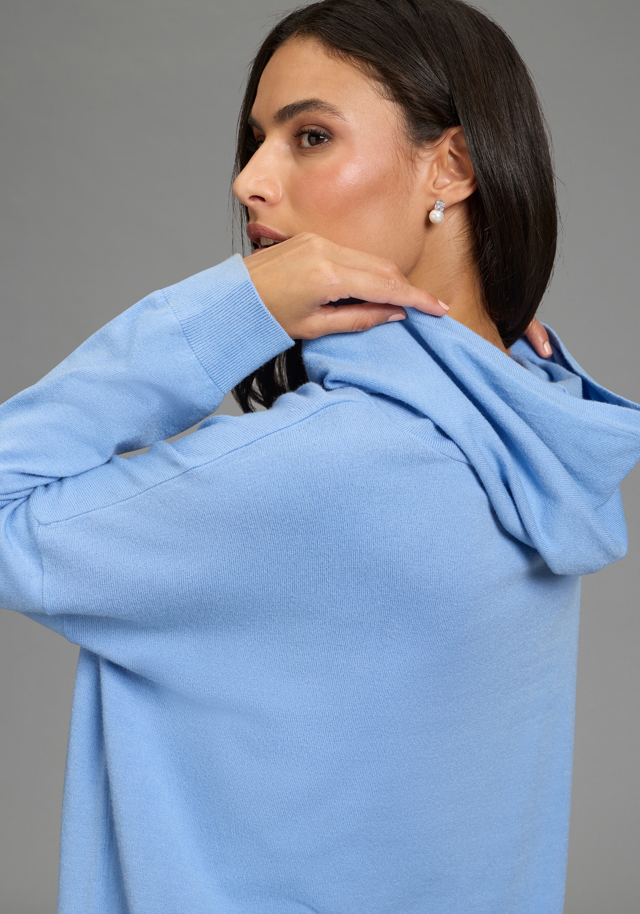 Flashlights Kapuzenpullover mit 3/4 Ärmeln und lockerem Schnitt, Viskosemischung