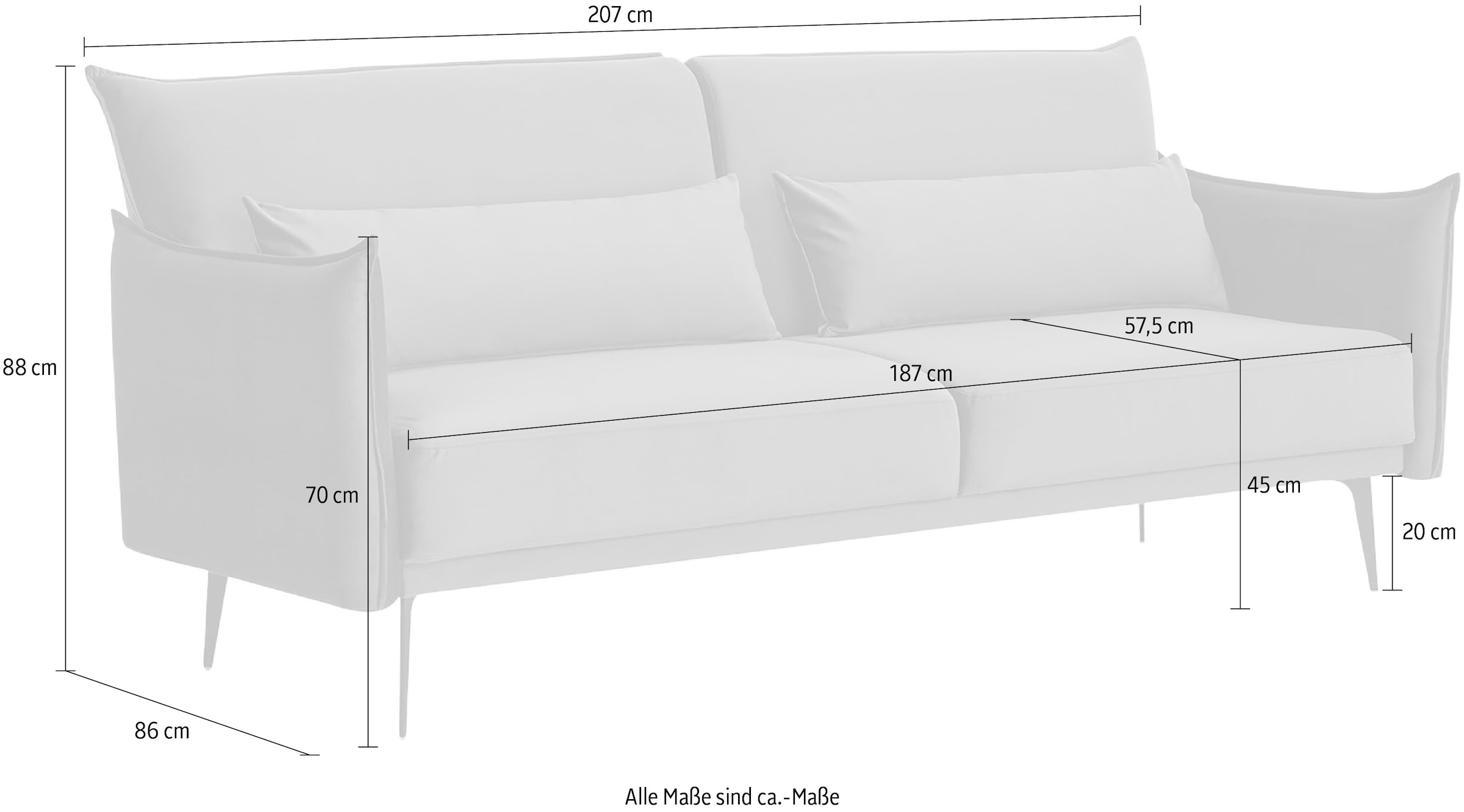 SalesFever 3-Sitzer, Modernes 3-Sitzer Sofa: Samtbezug, ausziehbar, manuell verstellbar