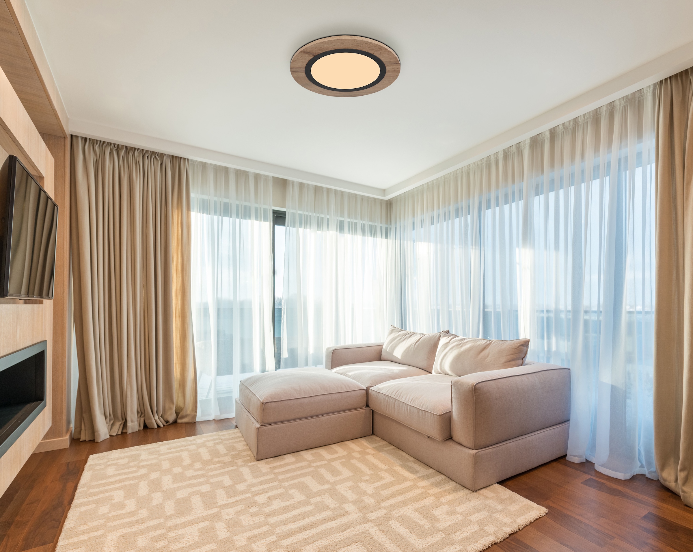 GLOBO LIGHTING LED Deckenleuchte »LEA« LED-Modul Warmweiß Deckenlampe/Wohnzimmer/Schlafzimmer/modern/Holz