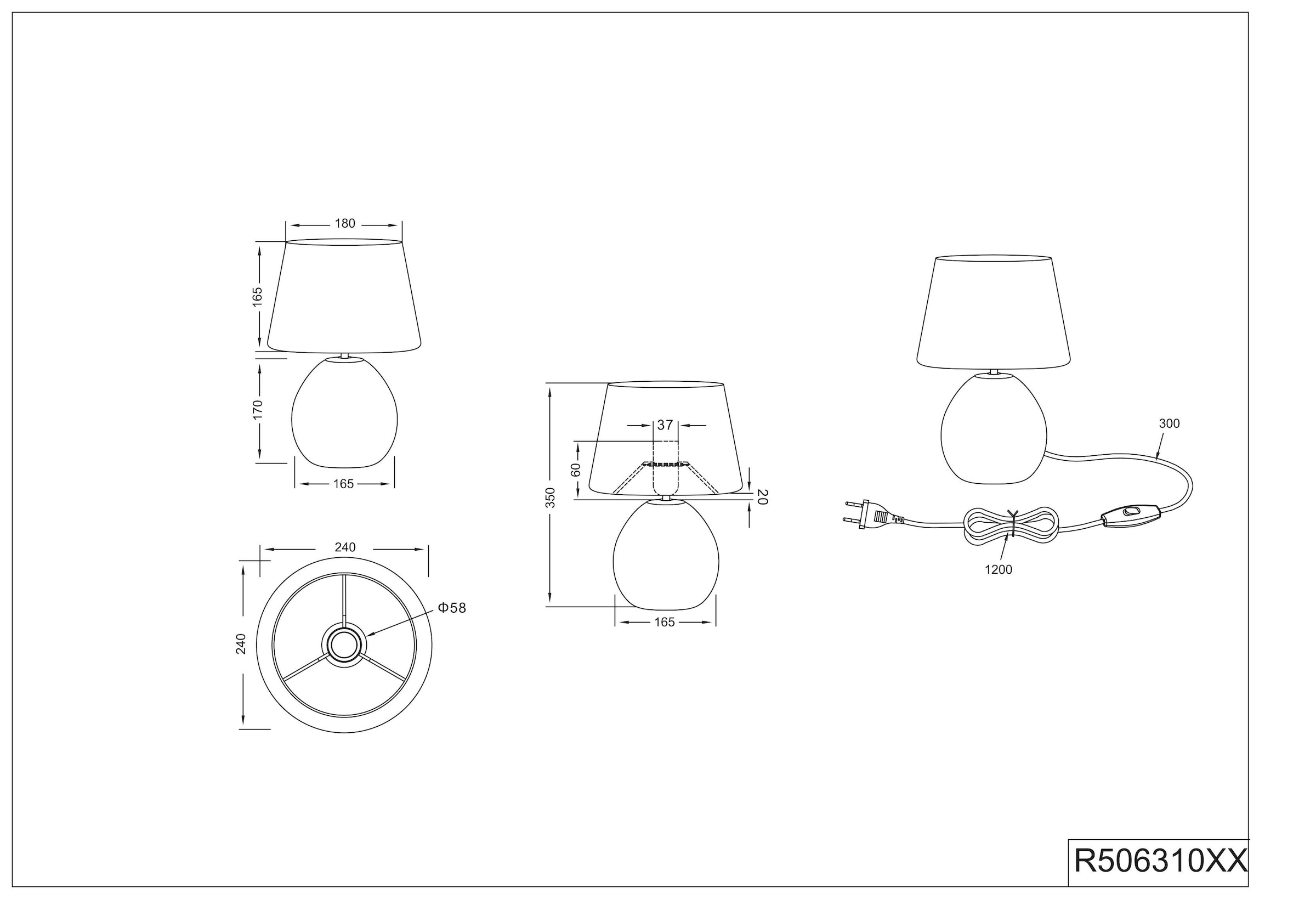 TRIO Leuchten Tischleuchte »LUXOR«, 1 flammig-flammig, Schnurschalter, Leuchtmittel  tauschbar online bestellen