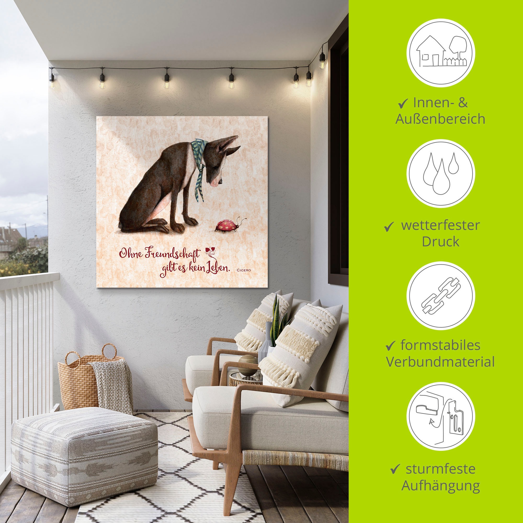Artland Wandbild »Lebensweisheit Freundschaft«, Tiere, (1 St.), als Alubild, Outdoorbild, Leinwandbild, Poster in verschied. Größen