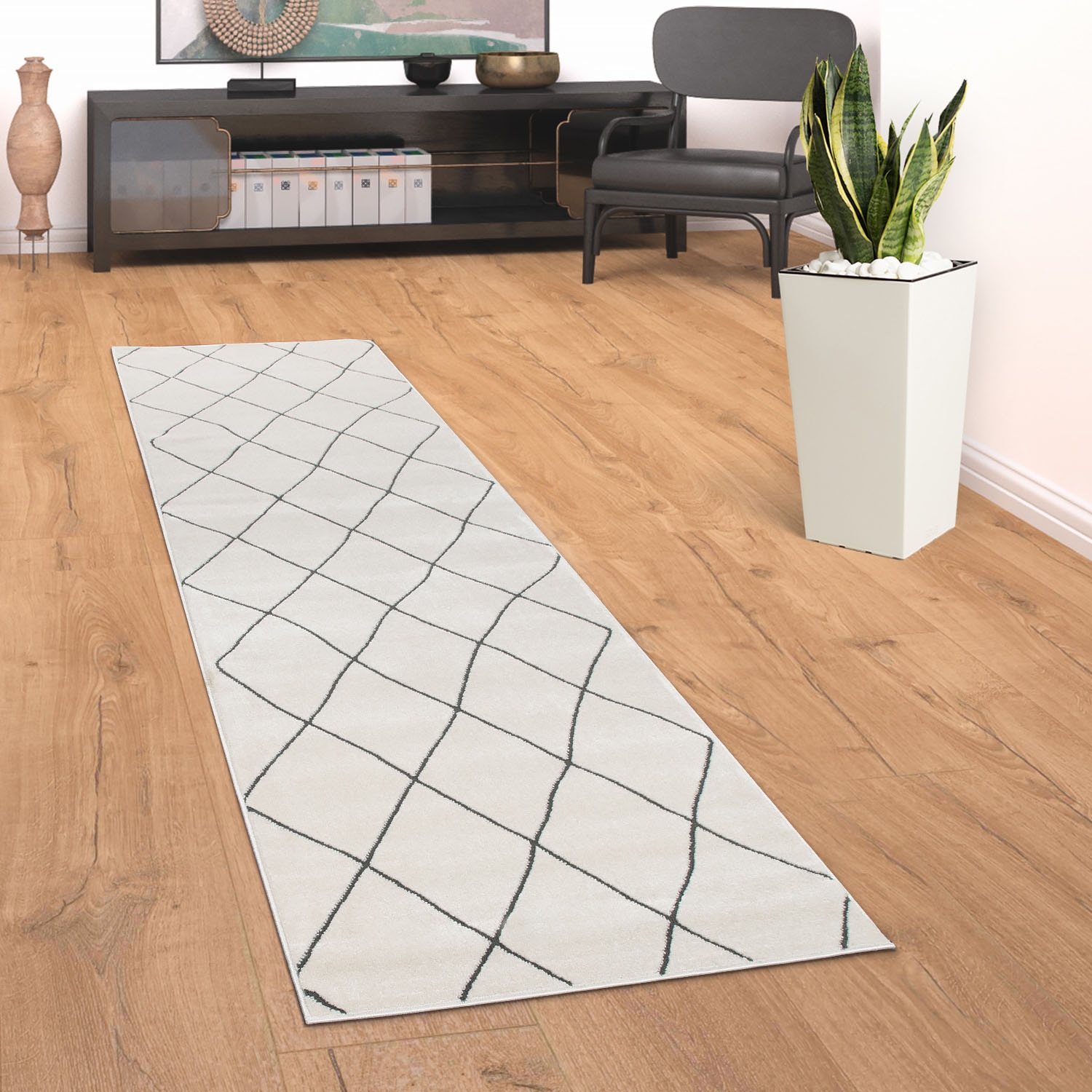 Paco Home Läufer »Haral 786«, rechteckig, 9 mm Höhe, Teppich-Läufer, Kurzflor, Scandi Design, Rauten Motiv