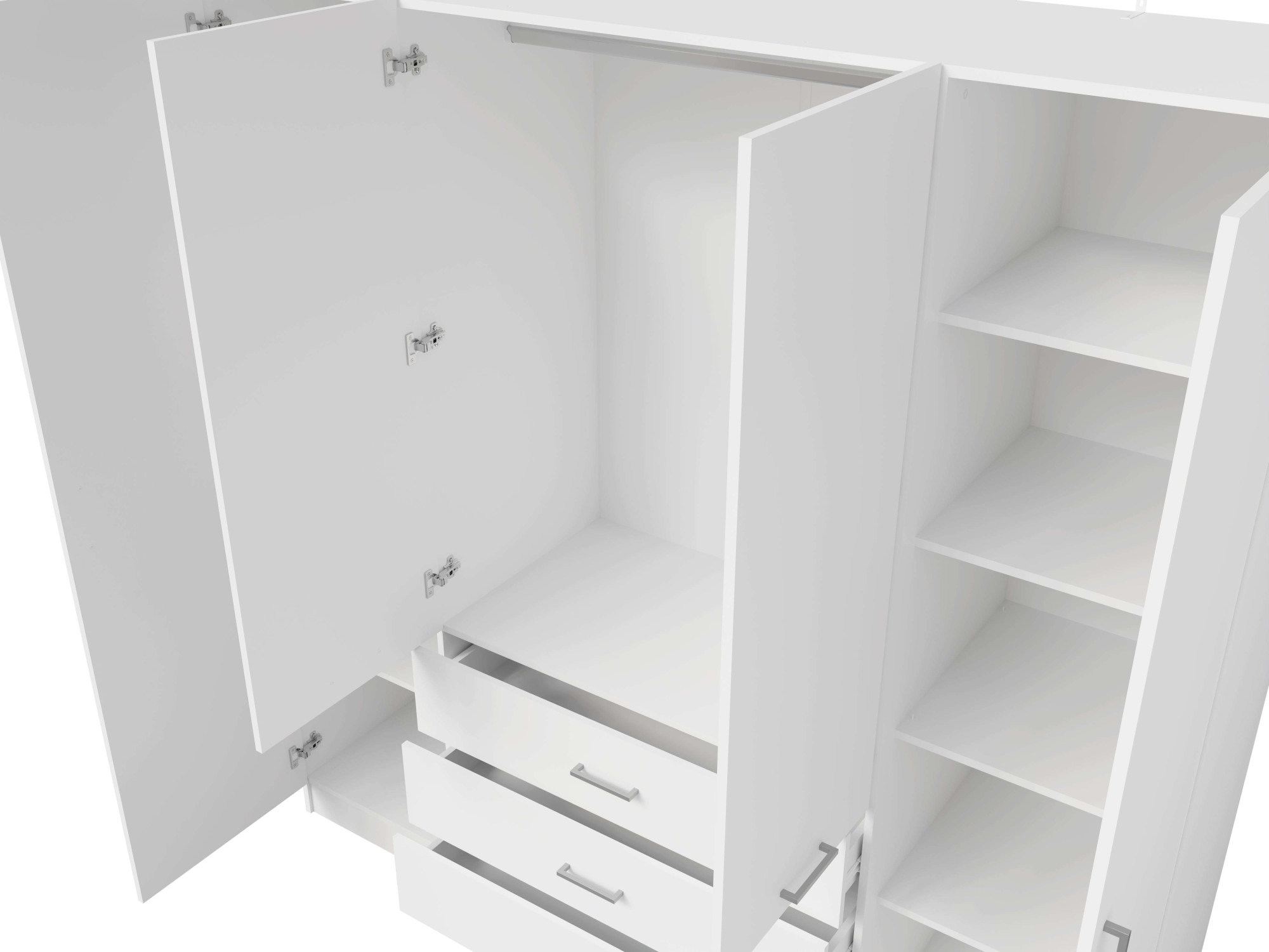 Home affaire Kleiderschrank »KOS Garderobe mit 3 Schubladen, Kleiderstange, 8 Einlegeböden, Spiegel«, Wäscheschrank mit 4 Drehtüren, silber Griffen, Maße B/H/T 200/200/58cm