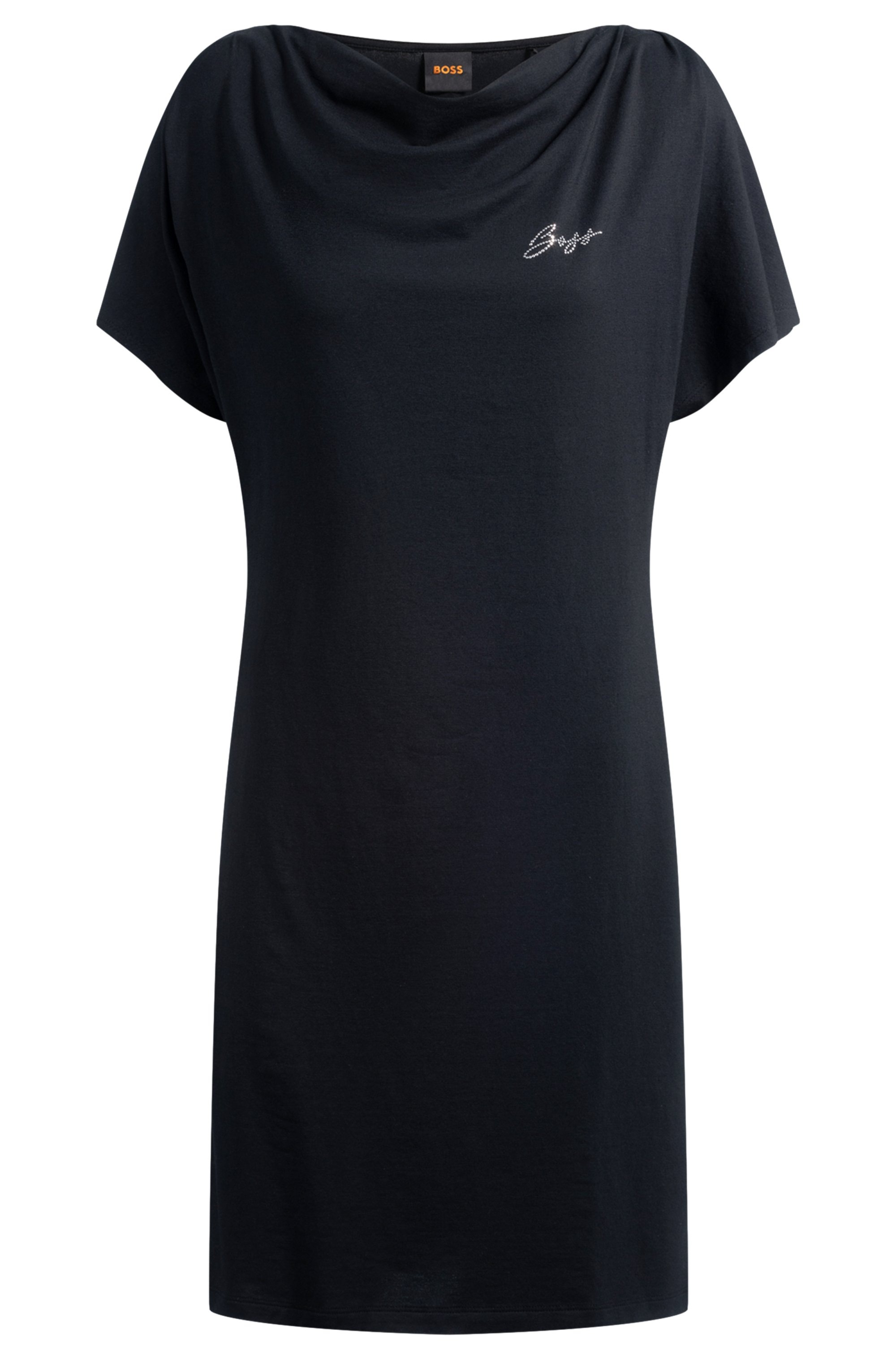 BOSS ORANGE Jerseykleid »Esja Premium Damenmode«, mit hochgeschlossenem Wasserfallausschnitt