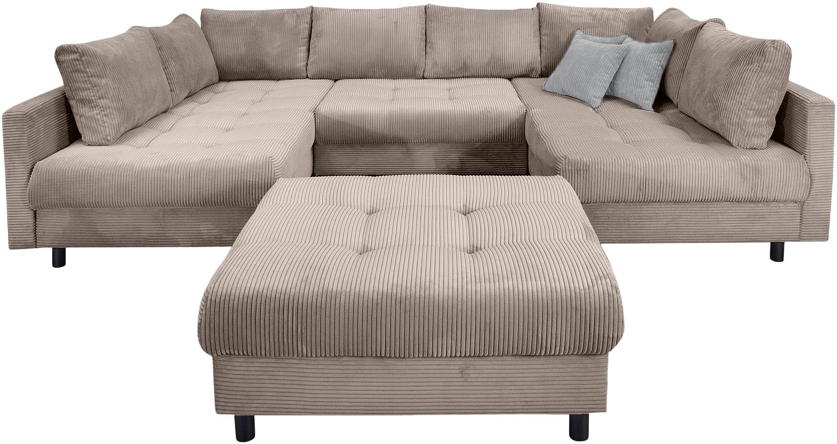 COLLECTION AB Wohnlandschaft »Toni U-Form, B: 298 cm« mit Hocker & 3 Zierki günstig online kaufen