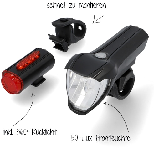 FISCHER Fahrrad Fahrradbeleuchtung, (Set, 3, Front- und Rücklicht), mit zusätzlicher Bodenleuchte