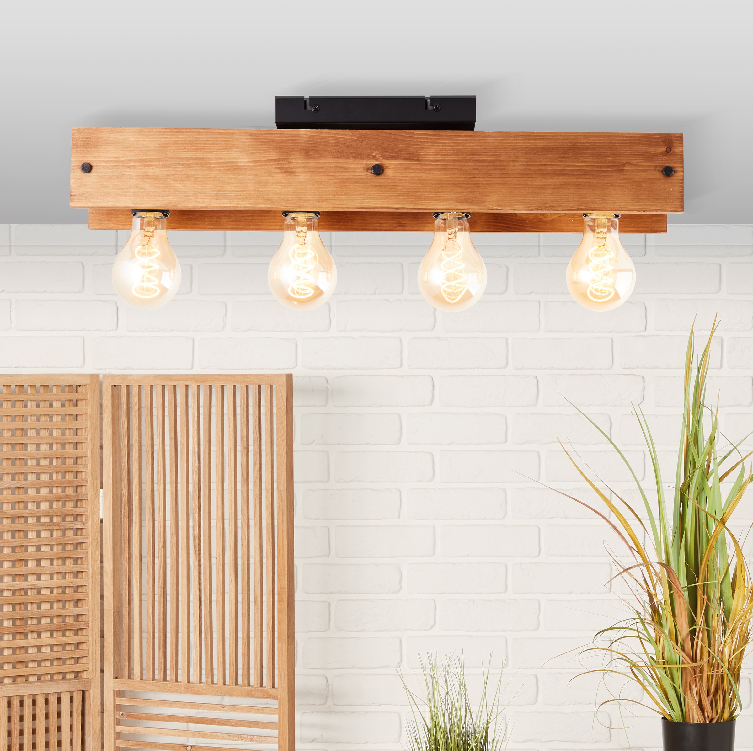 Brilliant Deckenleuchte »Calandra«, 4 flammig, Leuchtmittel E27 | ohne Leuchtmittel, 60 cm Breite, 4 x E27, Metall/Holz, schwarz/holz