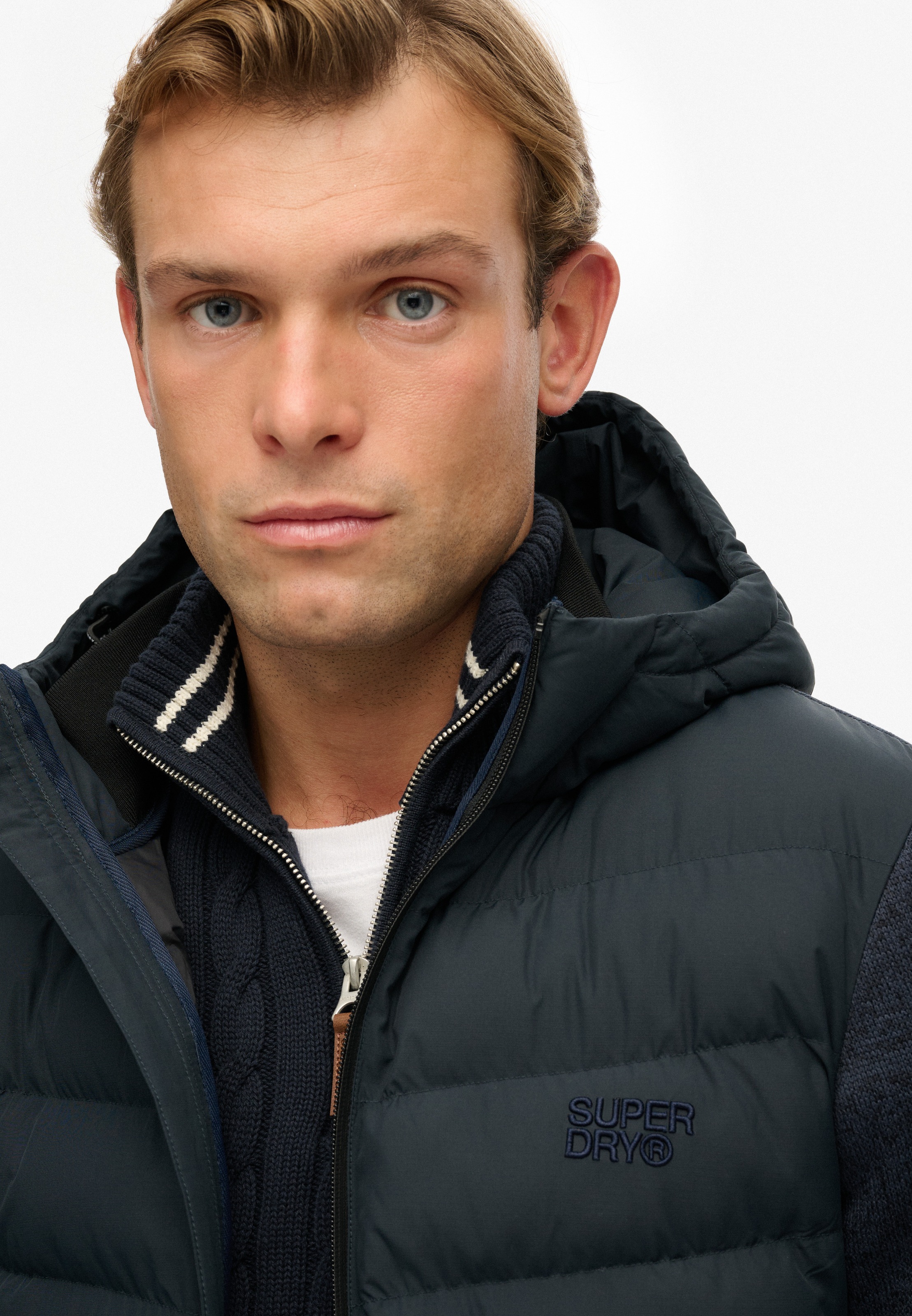 Superdry Steppjacke »HOODED STORM KNIT HYBRID JKT« mit Kapuze