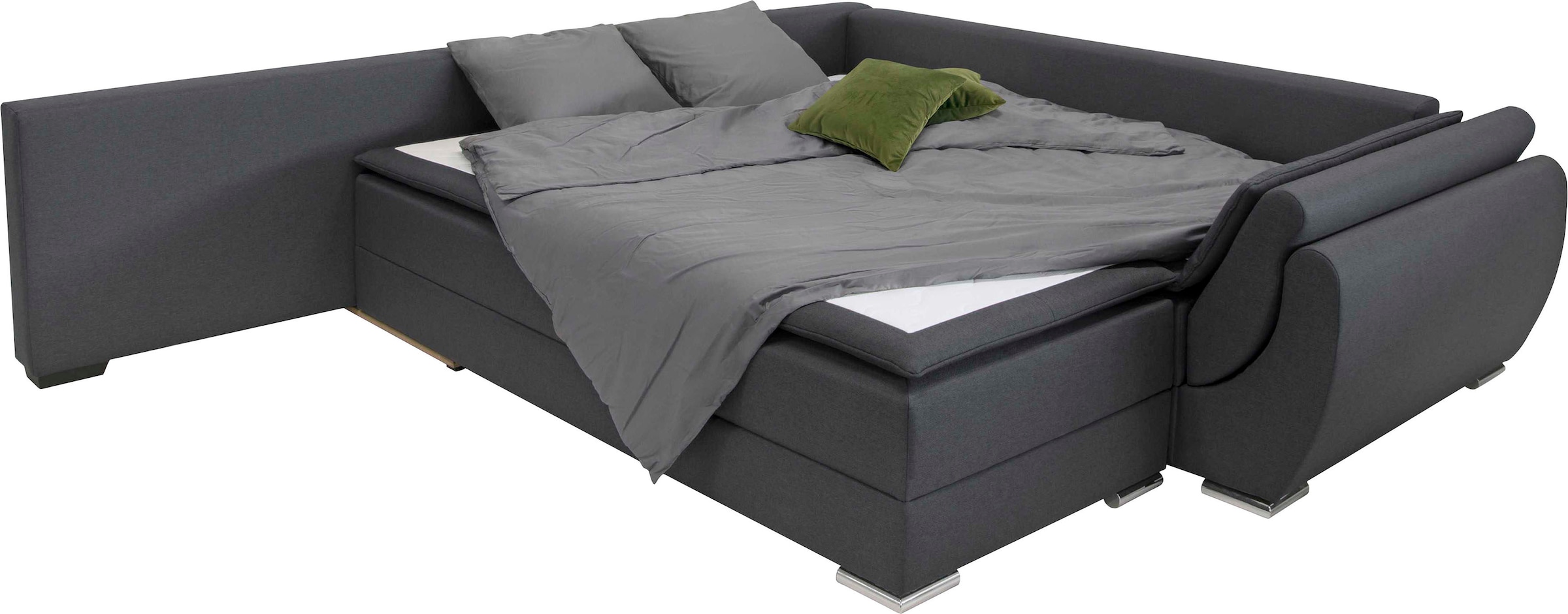 INOSIGN Ecksofa »Göteborg«, mit Boxspring-Bettfunktion und Bettkasten, Dauerschlaffunktion, Topper