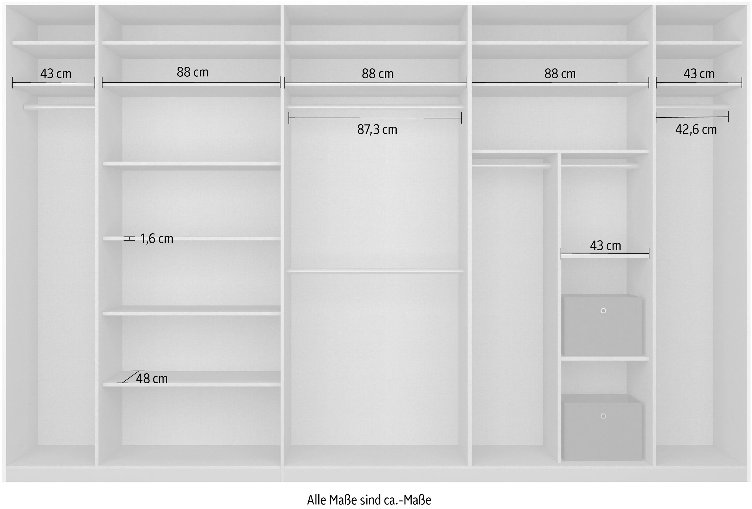 rauch Schwebetürenschrank »Kleiderschrank Schrank Garderobe CORTONA mit Passepartout«, und optionaler Beleuchtung inkl. Inneneinteilung 2 Boxen und Böden