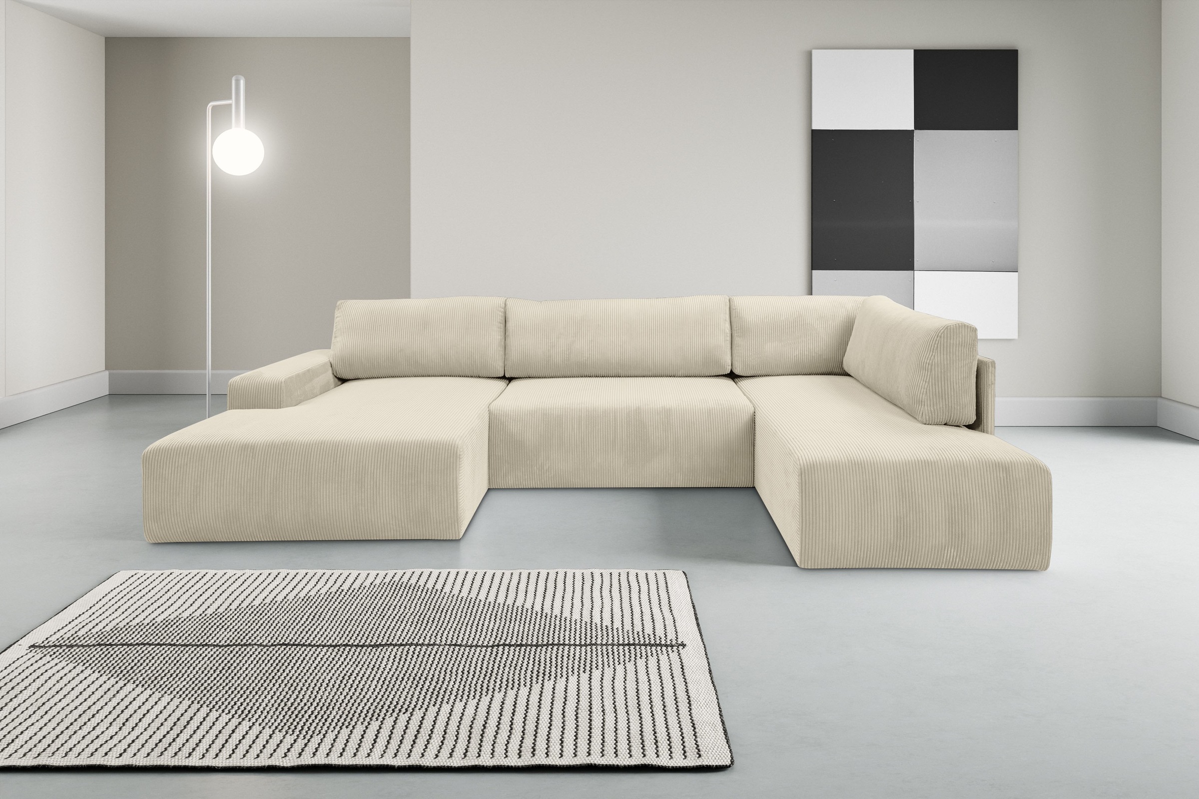 WERK2 Wohnlandschaft »Rotterdam-U, U-Form, in kuschelweichem Cord oder Brei günstig online kaufen