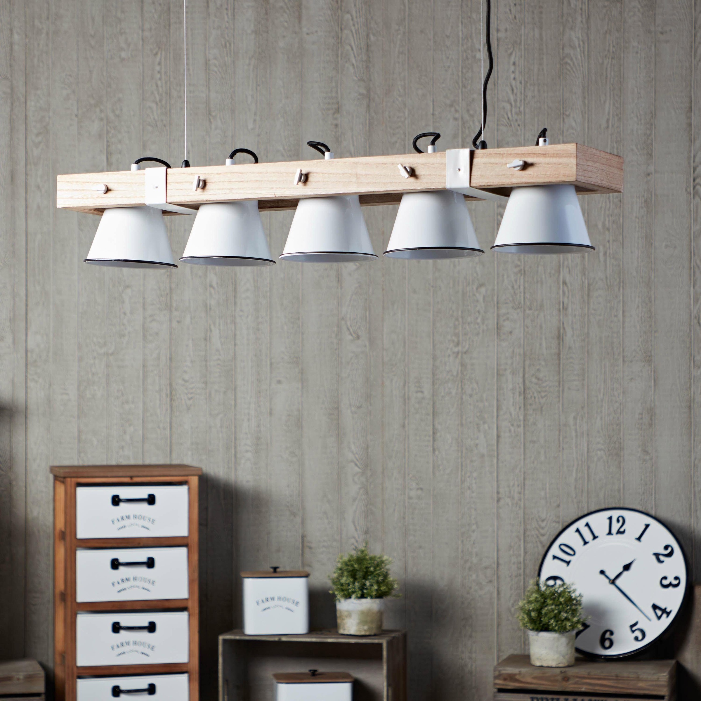 Brilliant Pendelleuchte »Plow«, 5 flammig, Leuchtmittel E27 | ohne Leuchtmittel, Hängelampe 5flg, schwenkbar, stahl/holz
