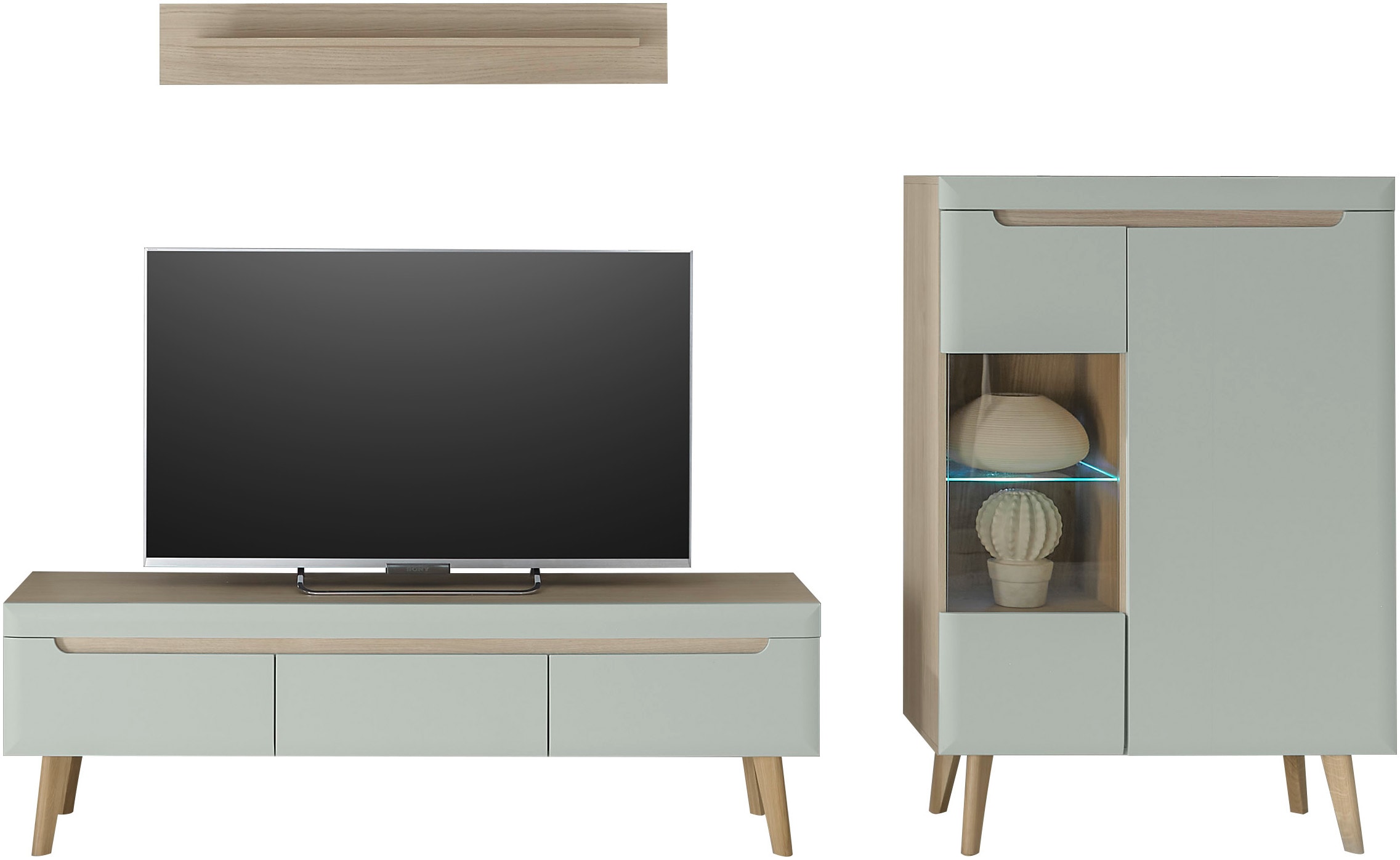 INOSIGN Wohnwand »Torge, Anbauwand, Schrankwand, Mediawand, Wohnzimmer-Set«, (Set, 3 St.), enthält 1 Vitrine, 1 Lowboard + 1 Wandboard, 270 cm breit