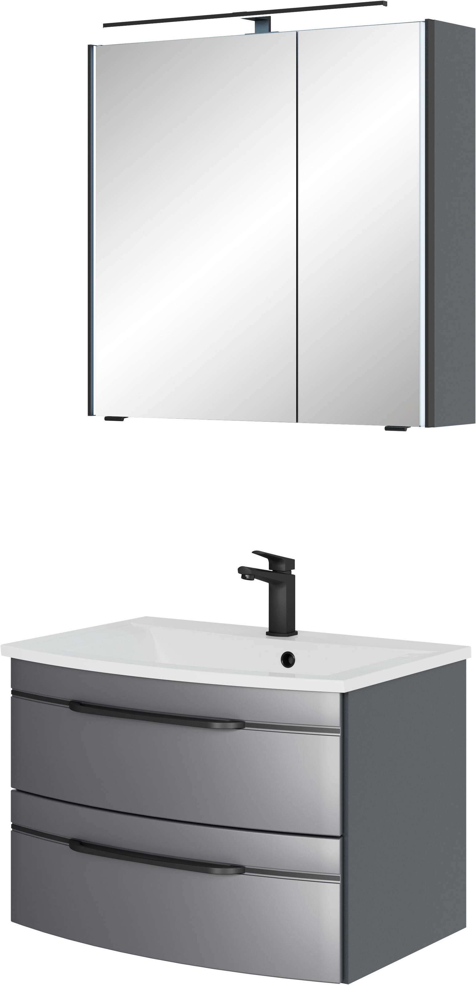 Saphir Badmöbel-Set »Serie 7045 2-teilig Mineralmarmor-Waschtisch mit LED-Spiegelschrank«, (Set, 2 St.), Badezimmer-Set 73,2 cm breit, inkl. Türdämpfer, 2 Türen, 2 Schubladen